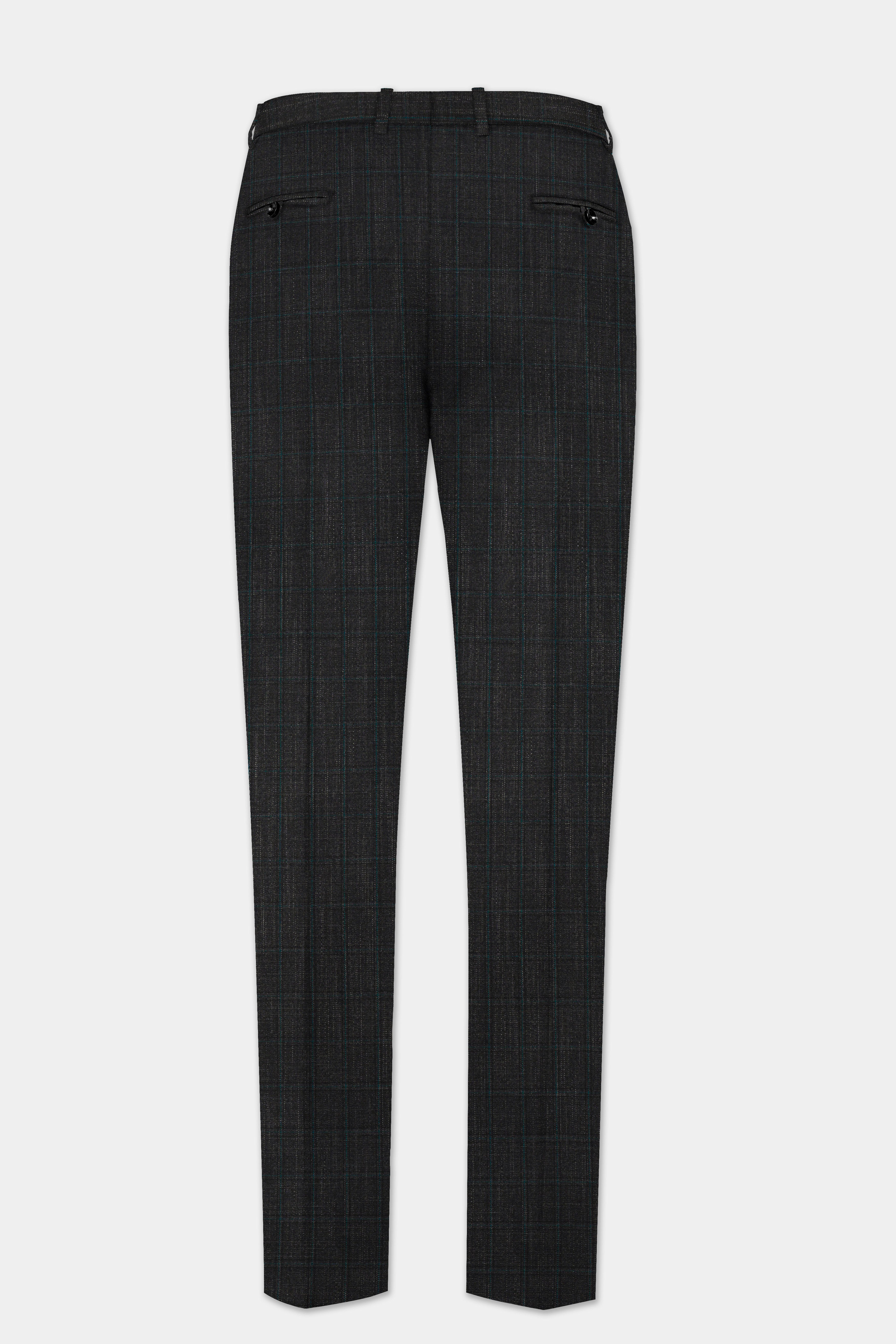 Charcoal Gray Plaid Wool Rich Stretchable Waistband Pant