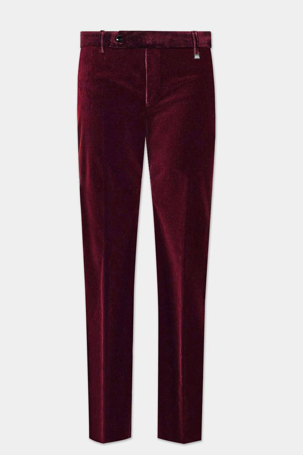 Crimson Opulence-Aubergine Red Velvet Pant