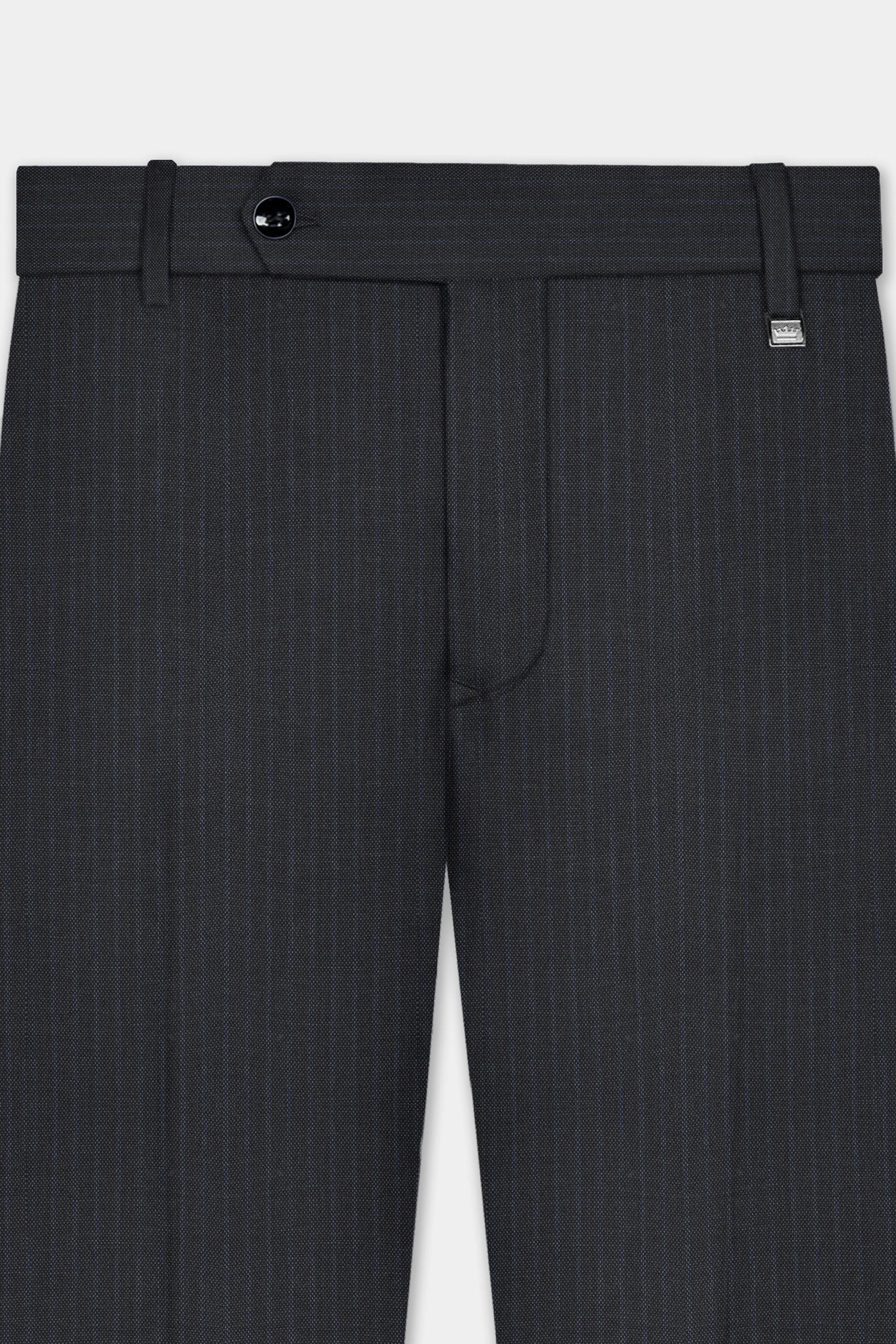 GraphiteSlim-Mine Shaft Gray Stripes Dobby Textured Wool Rich Stretchable Waistband Pant