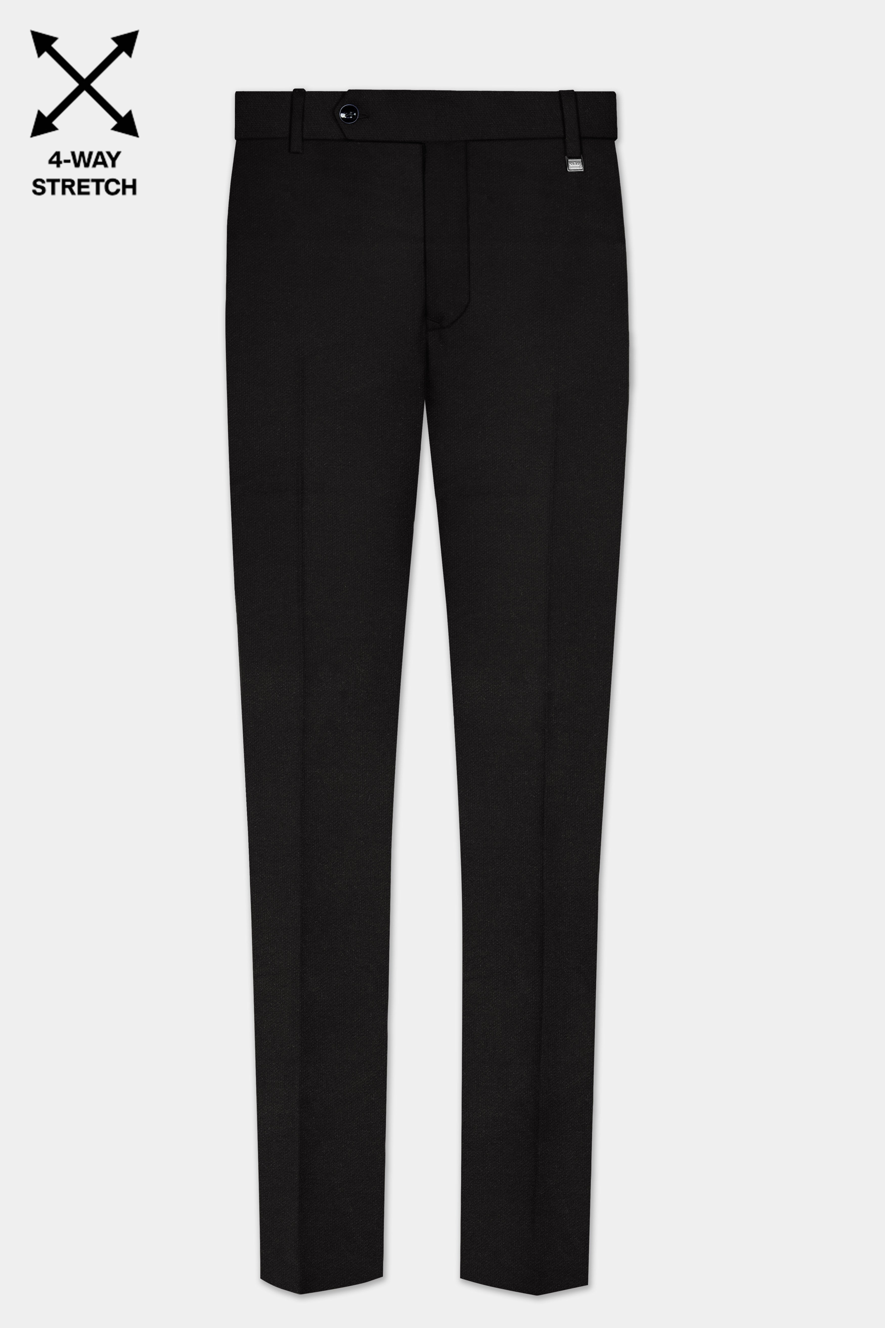 NoirFlex-Jade Black 4-Way Stretch Textured Waistband Pant