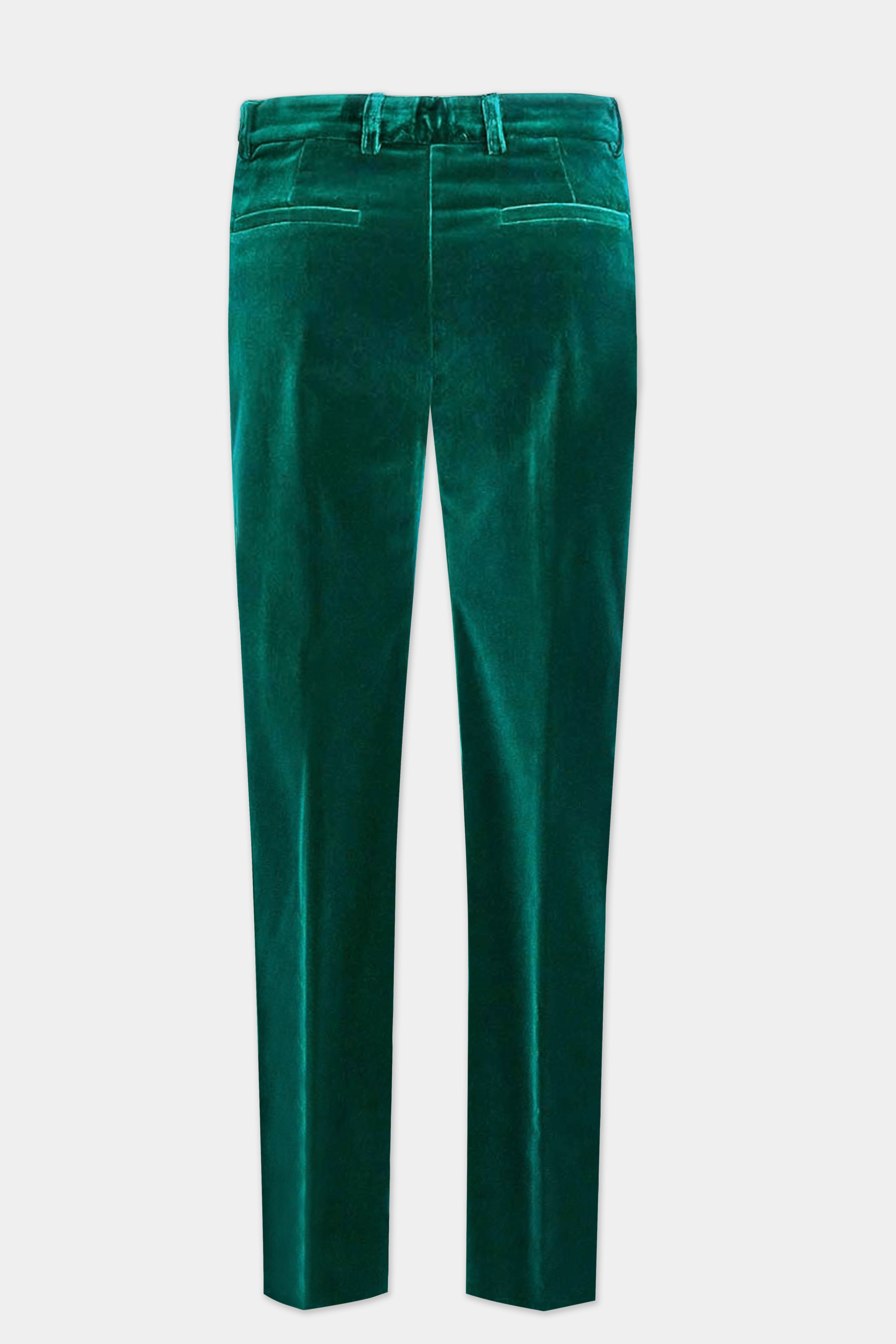 Emerald-Daintree Green Textured Velvet Pant