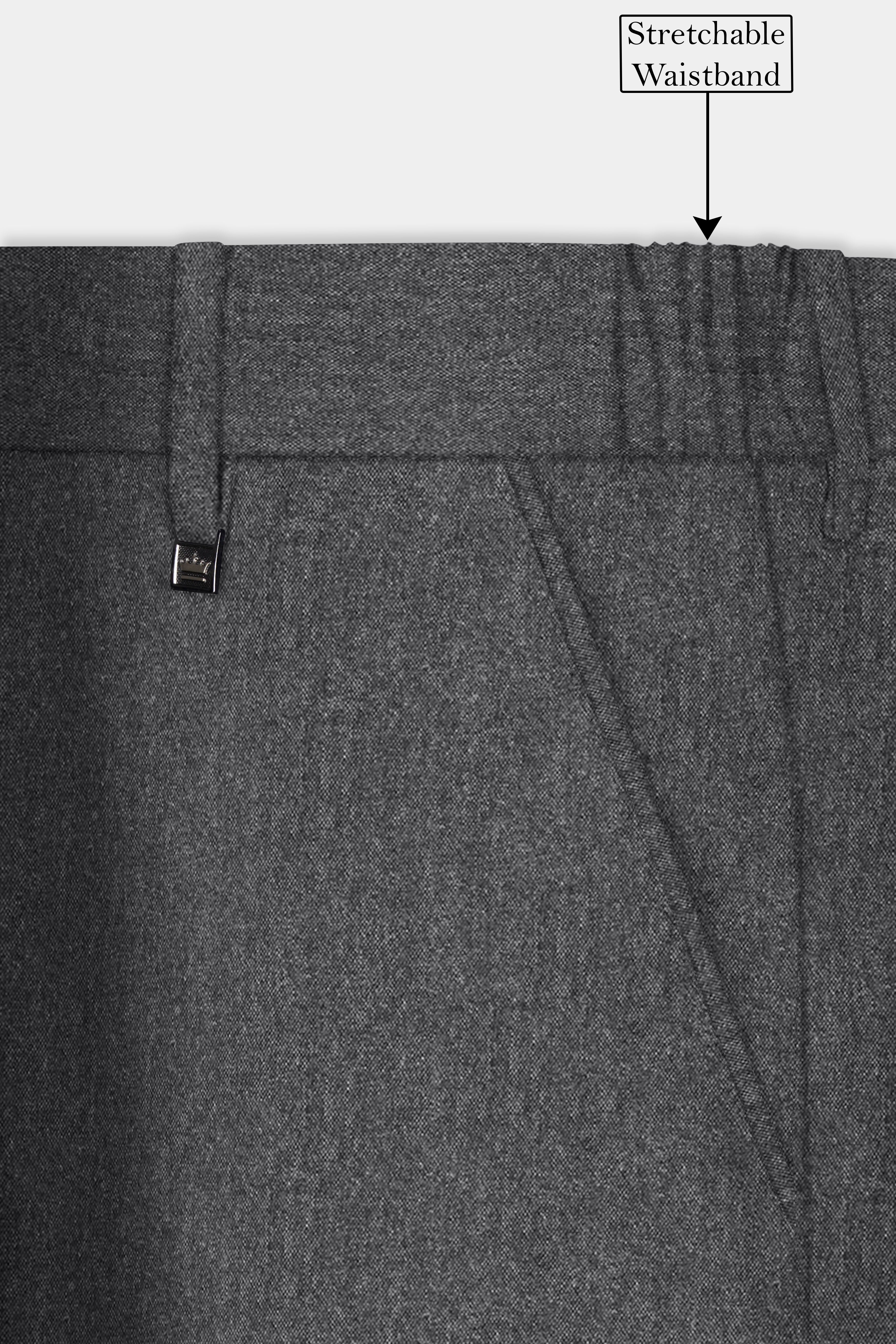 Granite-Gravel Gray Textured Cotton Stretchable Waistband Pant