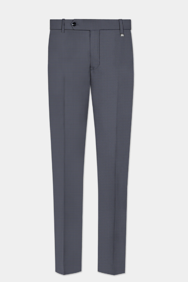 Titan-Downriver Blue And Piano Gray Gingham Checked Wool Rich Stretchable Waistband Pant