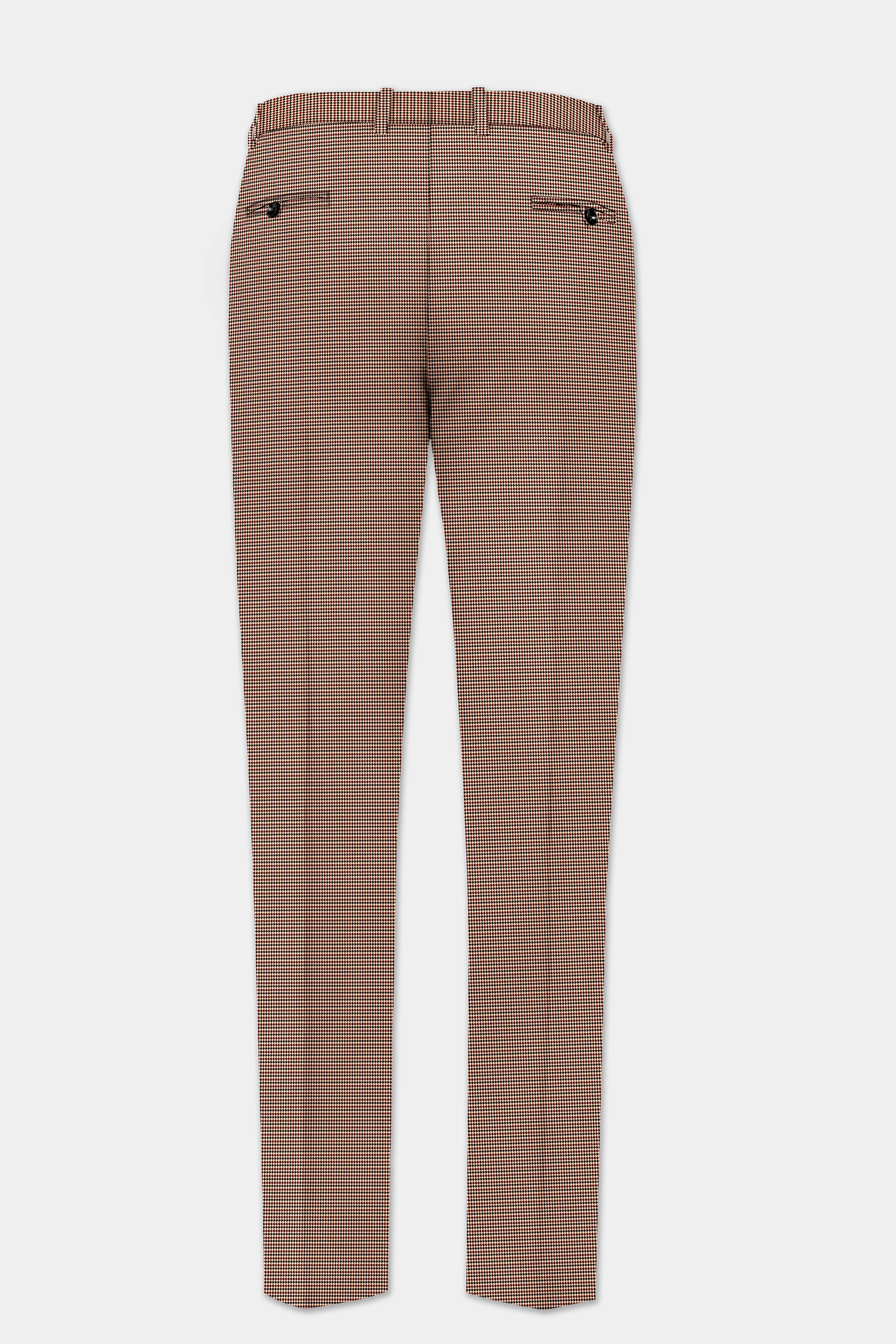 Majestic Rouge-Lotus Red And Almond Cream houndstooth Textured Wool Rich Stretchable Waistband Pant