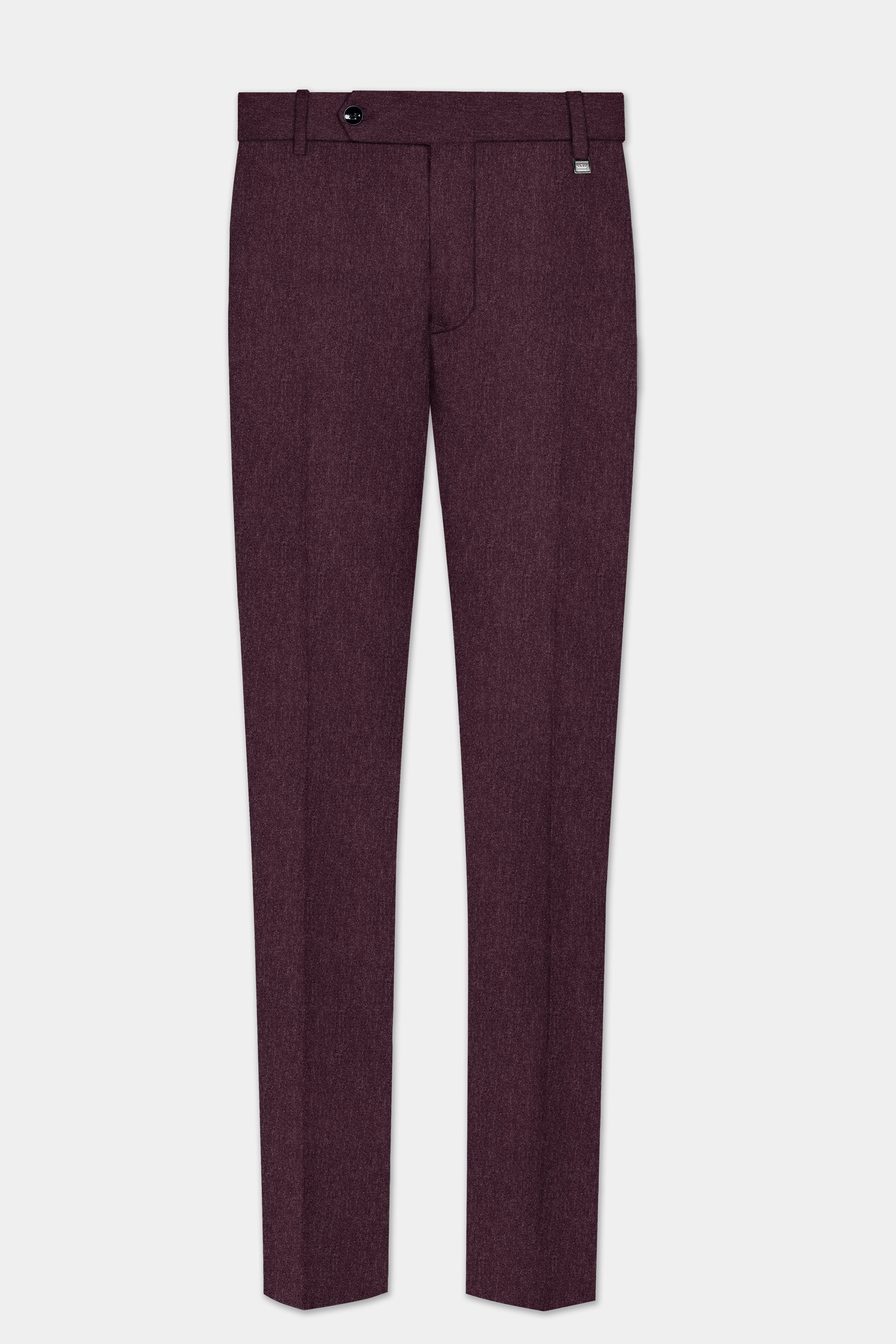 Crimson Dusk-Eclipse Maroon Textured Tweed Stretchable Waistband Pant