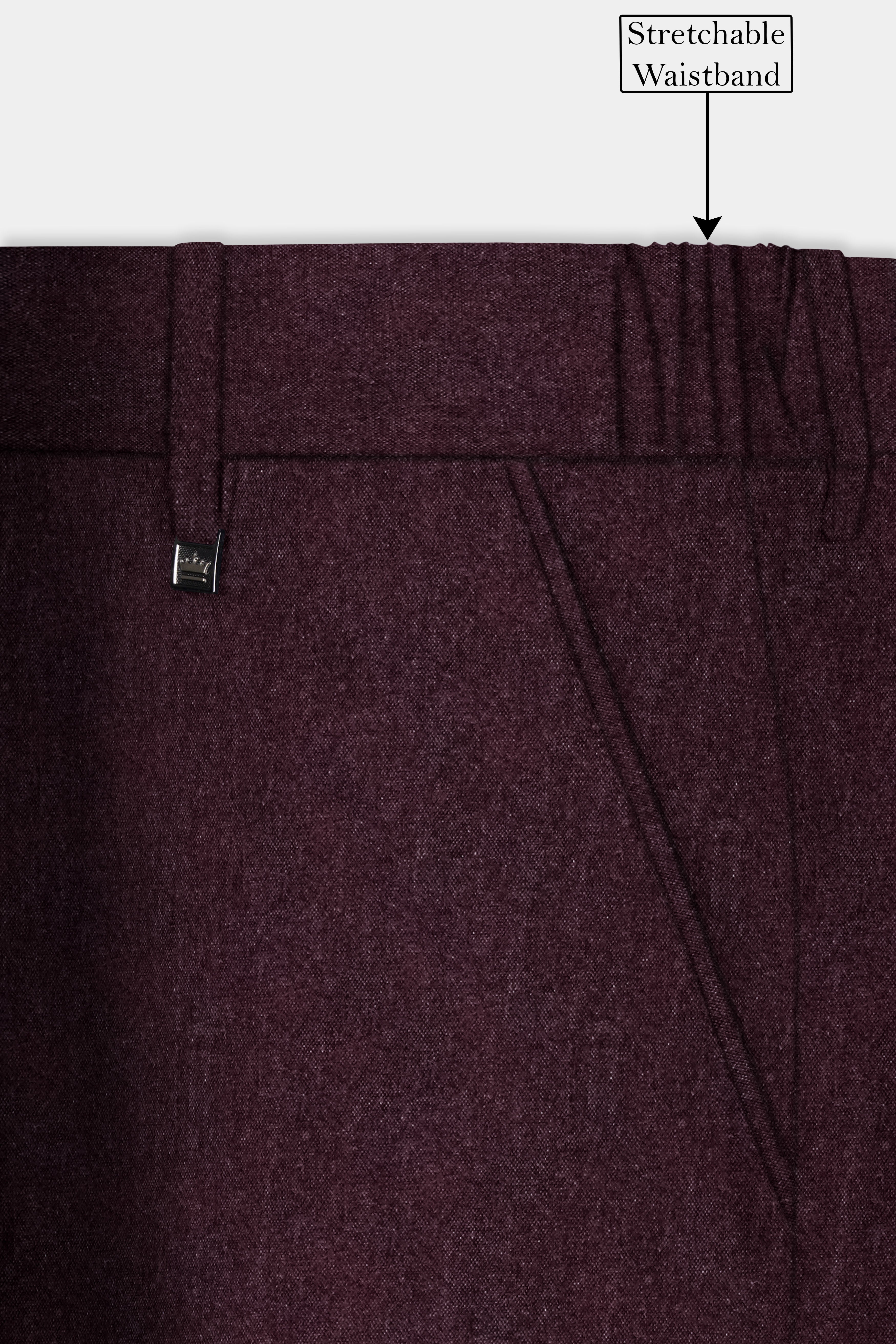 Crimson Dusk-Eclipse Maroon Textured Tweed Stretchable Waistband Pant