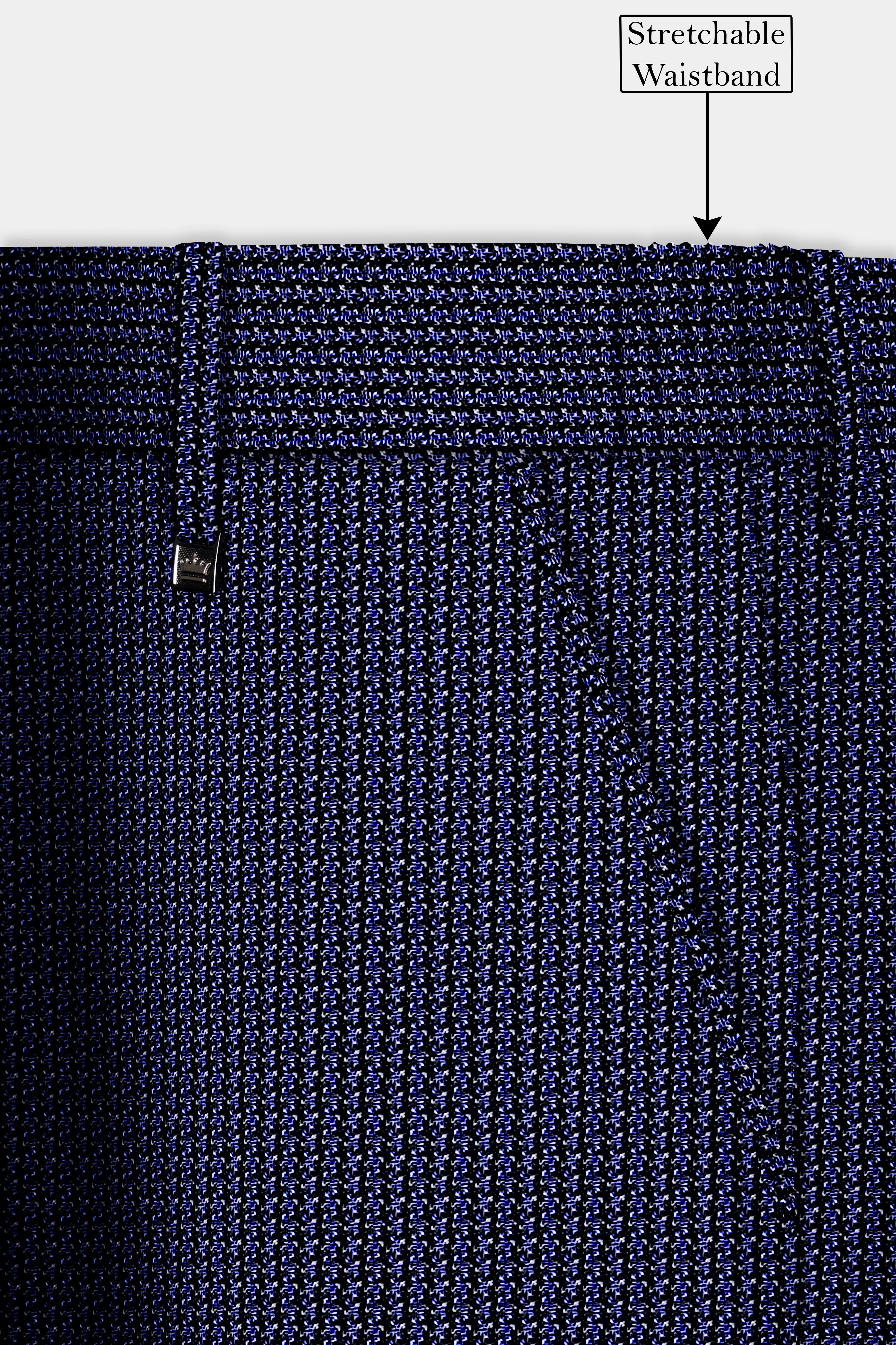 Azure Crest-Topaz Blue houndstooth Textured Wool Rich Stretchable Waistband Pant