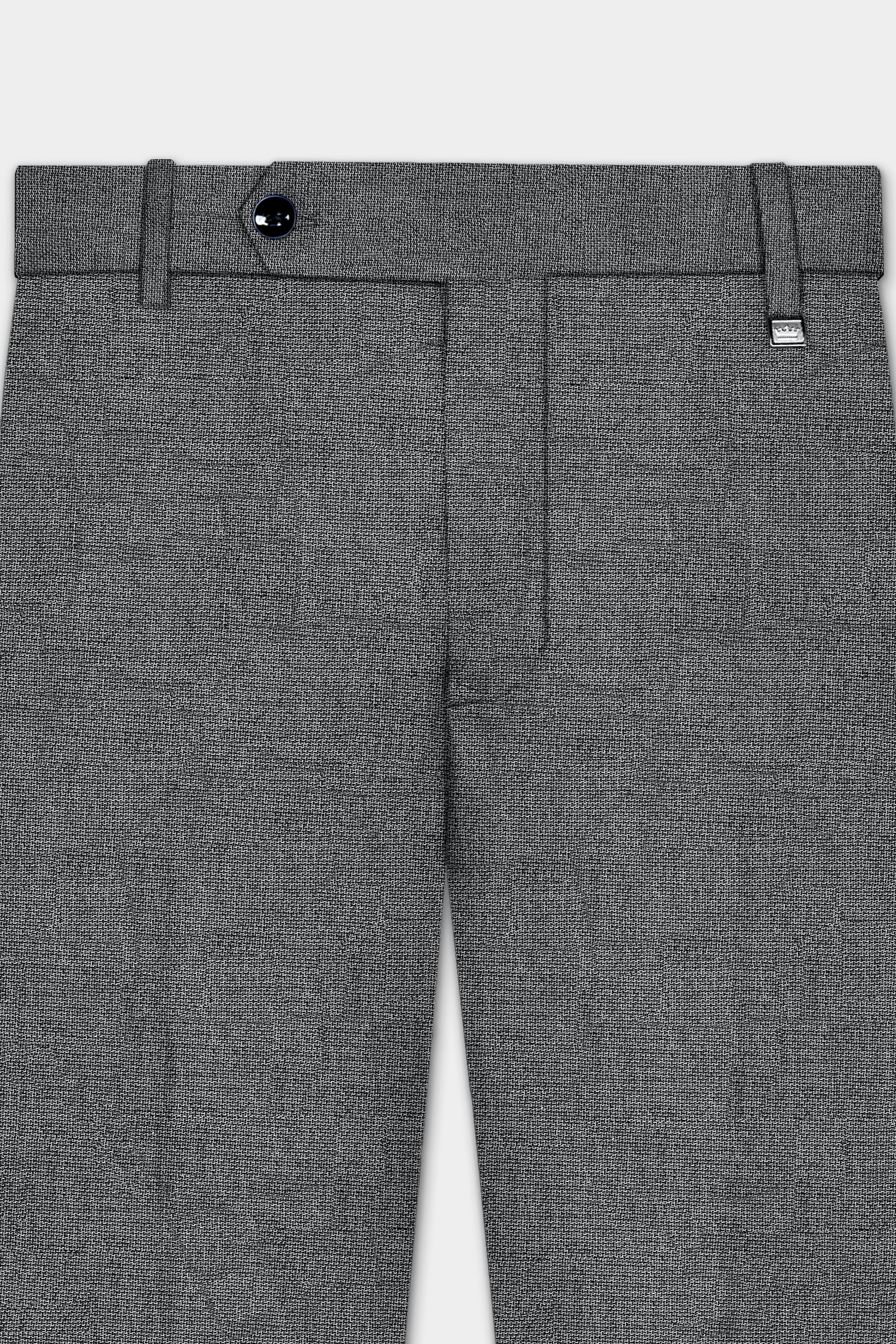 Obsidian-Vampire Gray Textured Wool Rich Stretchable Waistband Pant