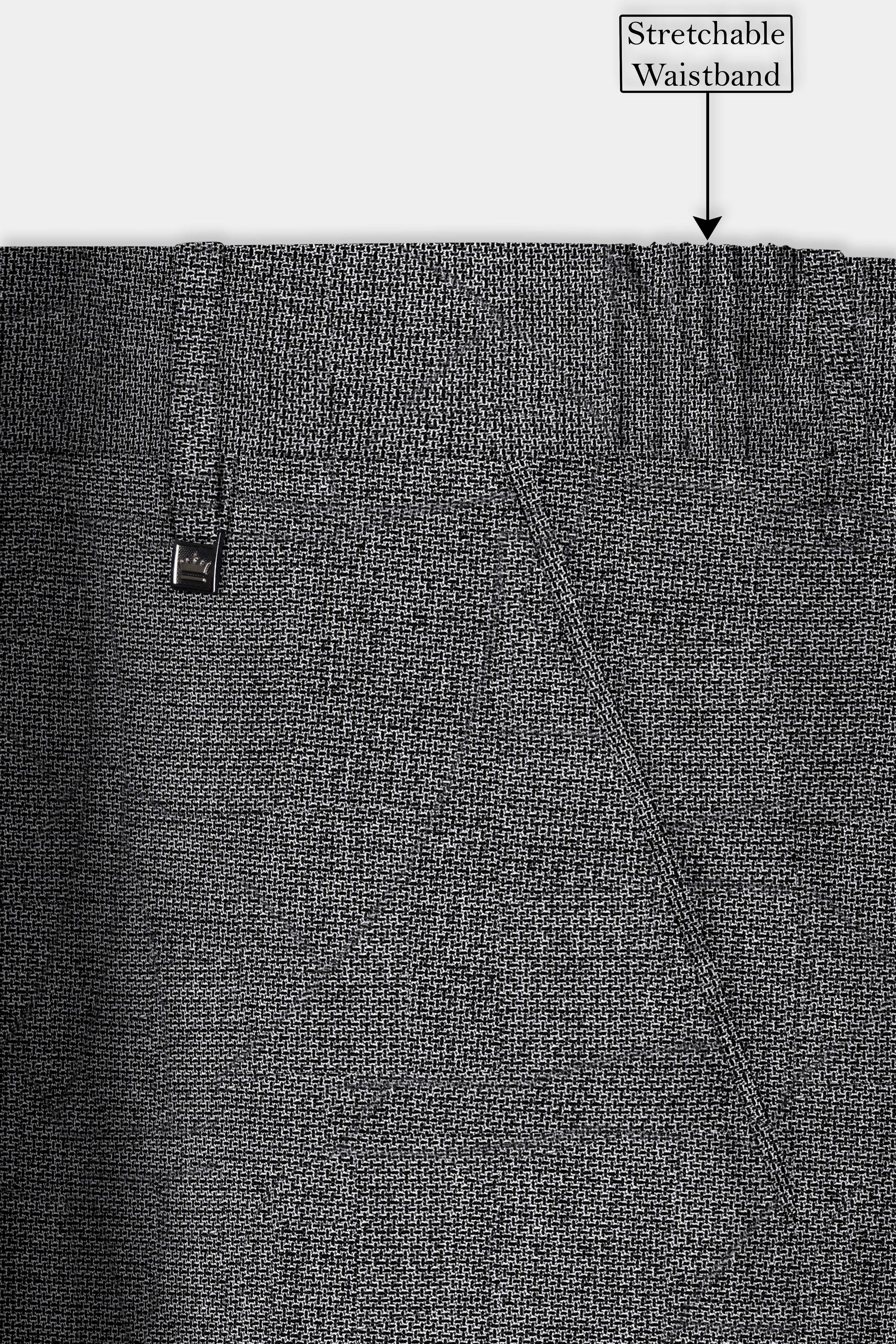 Obsidian-Vampire Gray Textured Wool Rich Stretchable Waistband Pant