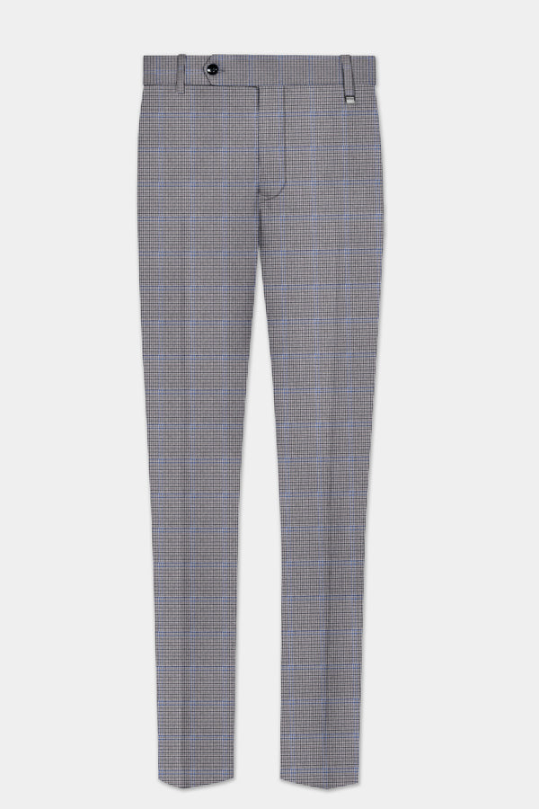 Aristo Blue-Dolphin Gray Plaid Wool Rich Stretchable Waistband Pant