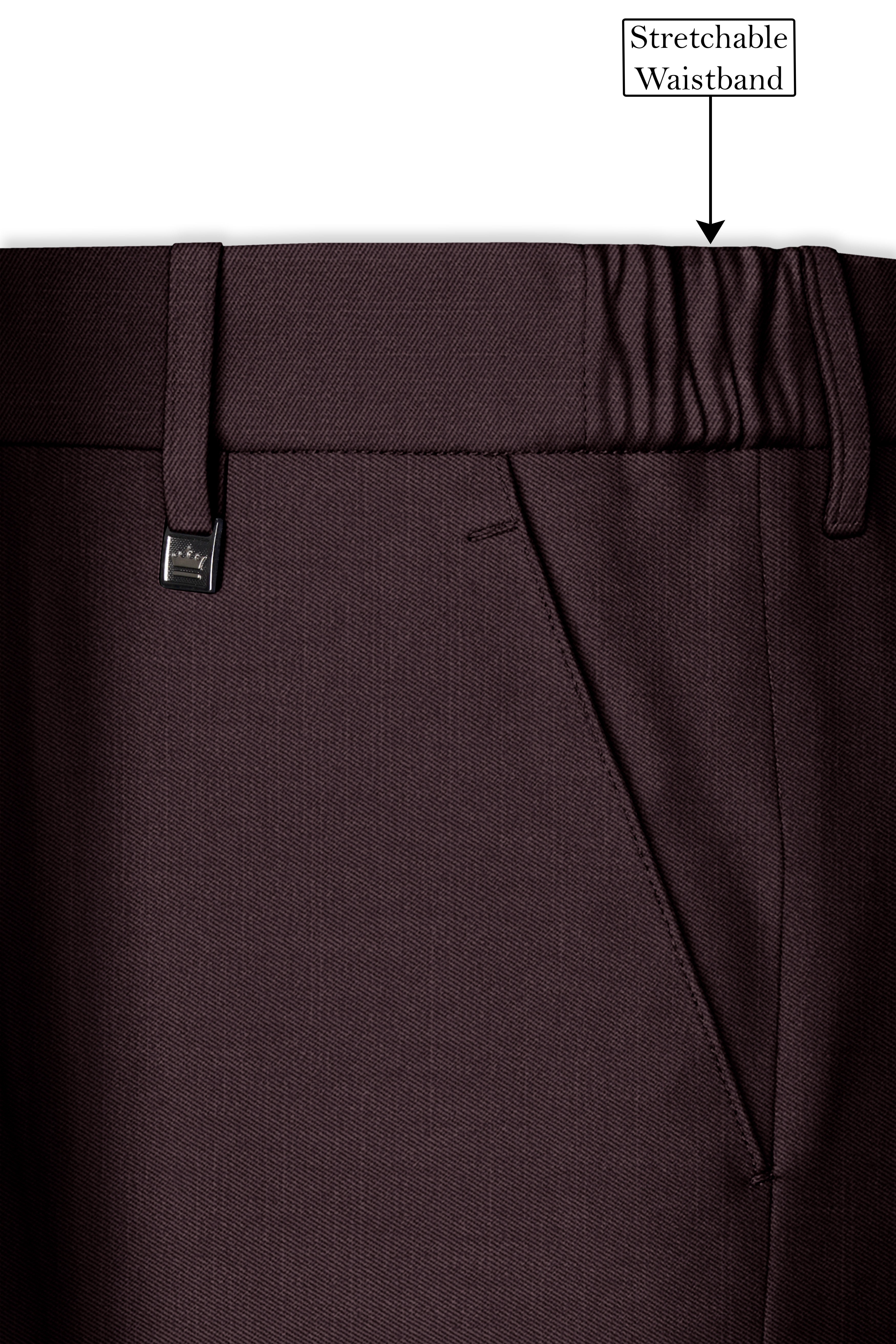 Espresso-Hickory Brown Solid Wool Rich Slight Stretch Waistband Pant