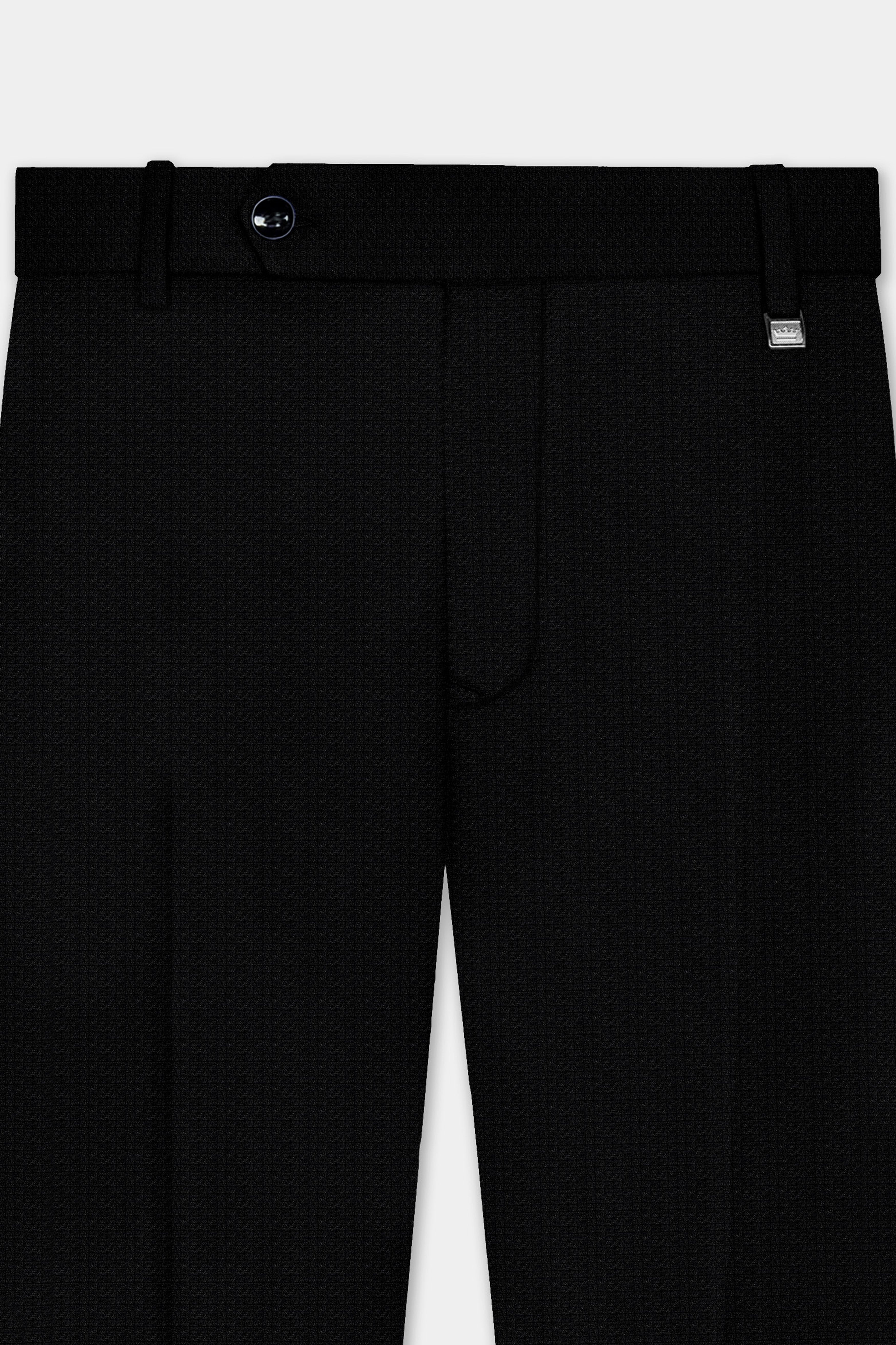 Noir-Jade Black Textured Wool Rich Stretchable Waistband Pant