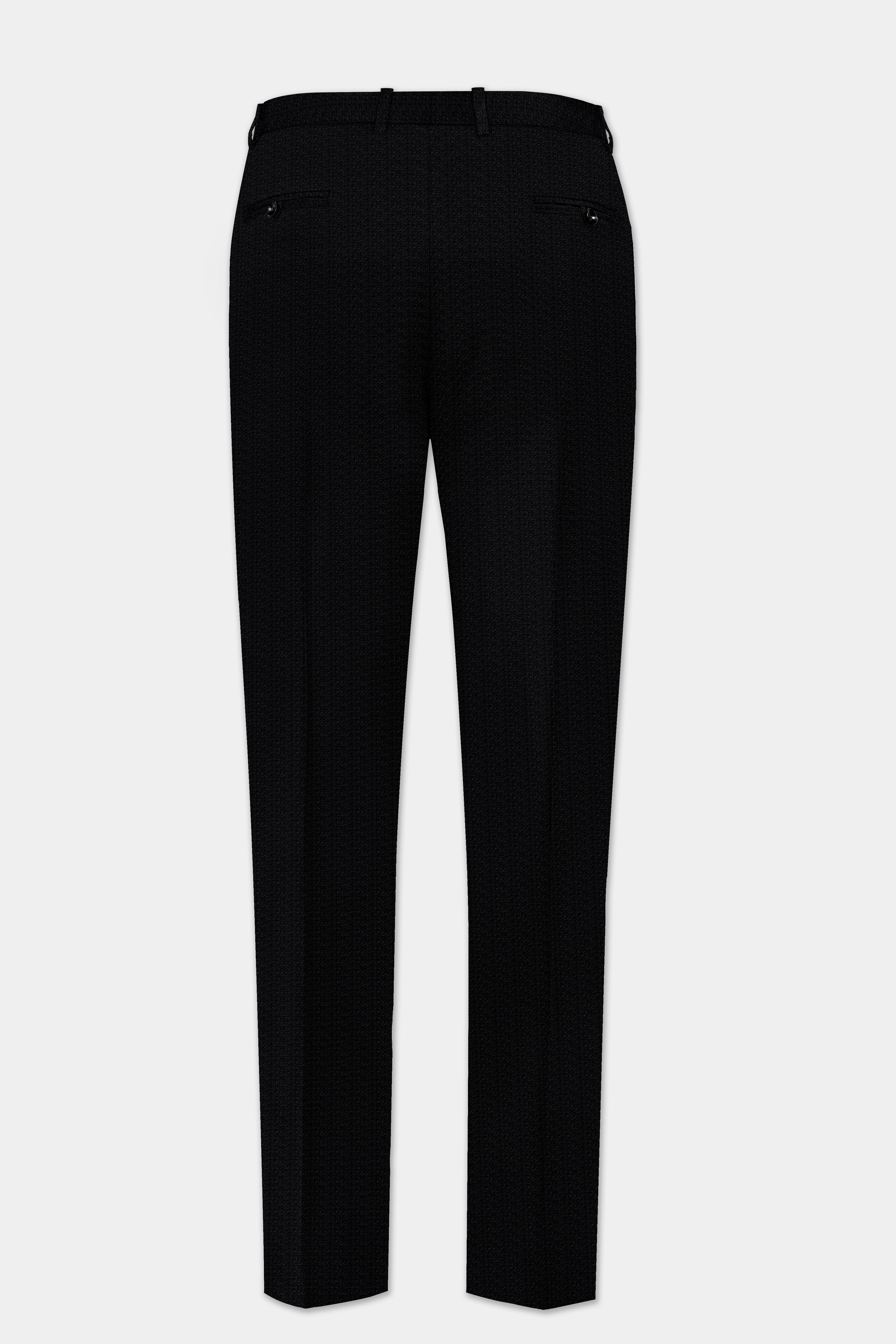 Noir-Jade Black Textured Wool Rich Stretchable Waistband Pant