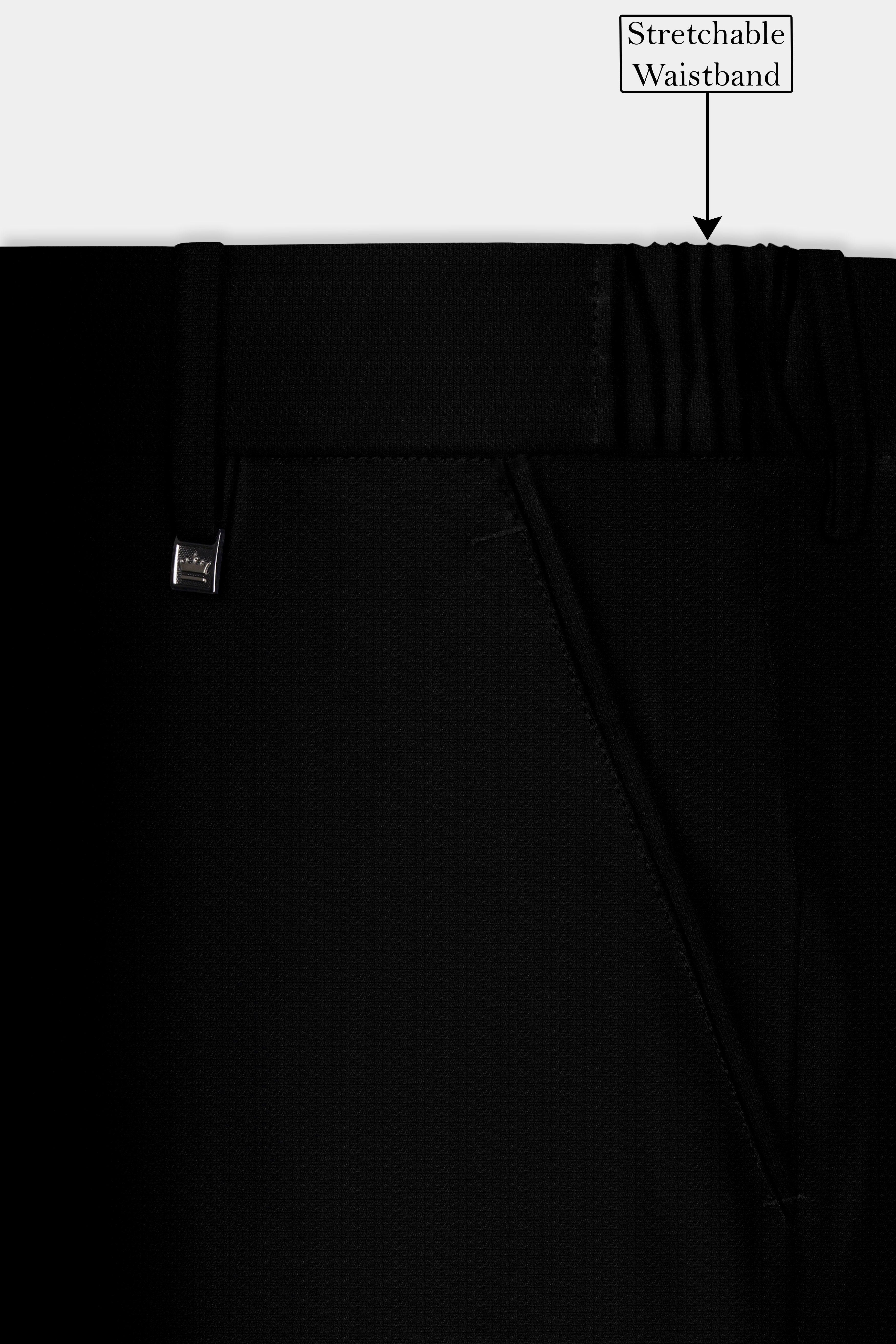 Noir-Jade Black Textured Wool Rich Stretchable Waistband Pant