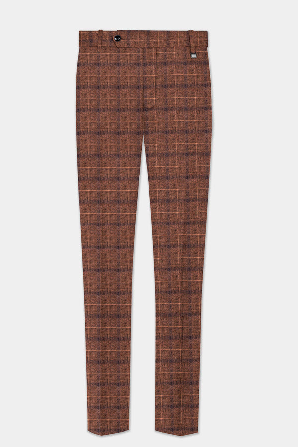 Cinnamon Spice-Spice Brown Plaid Wool Rich Stretchable Waistband Pant