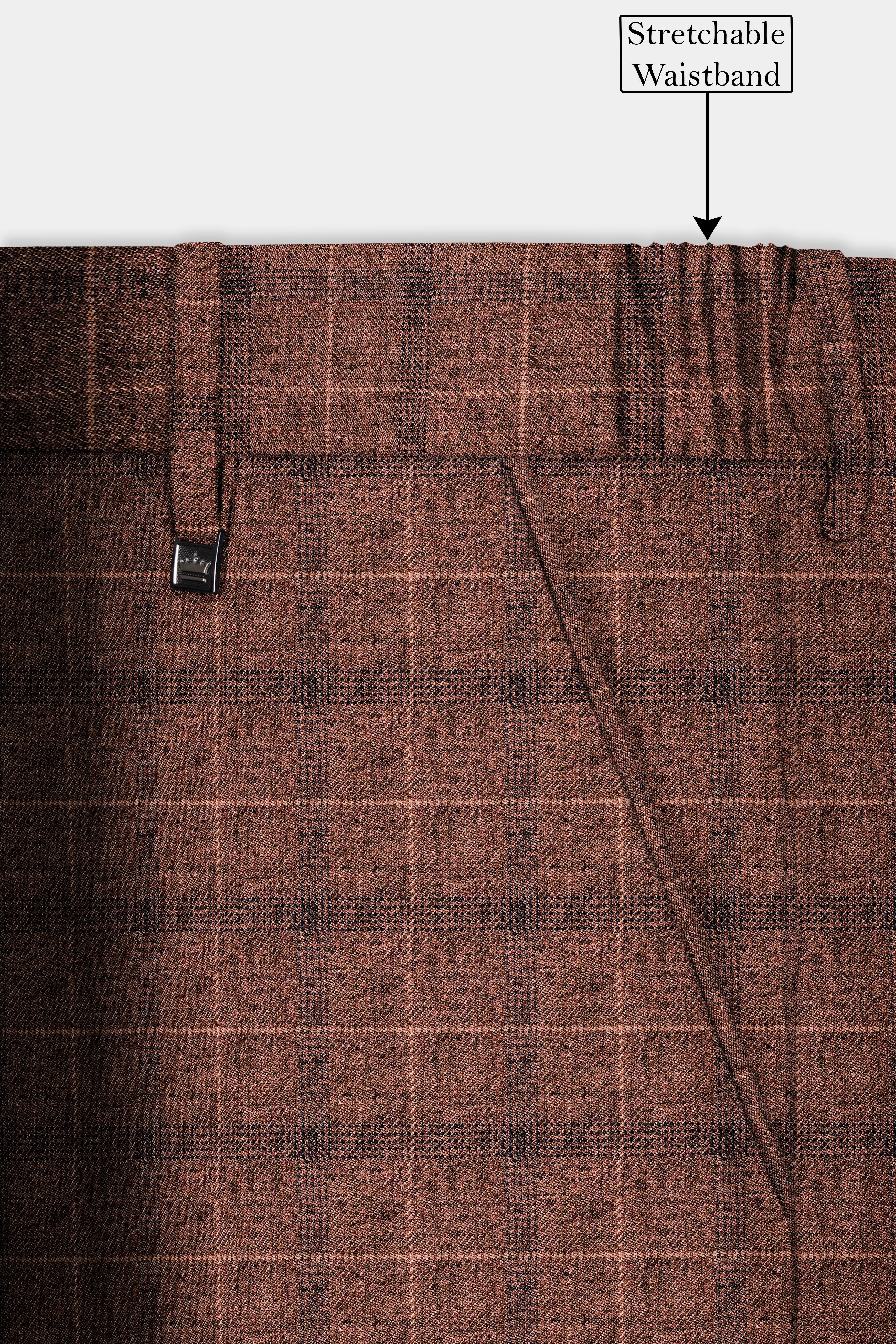 Cinnamon Spice-Spice Brown Plaid Wool Rich Stretchable Waistband Pant