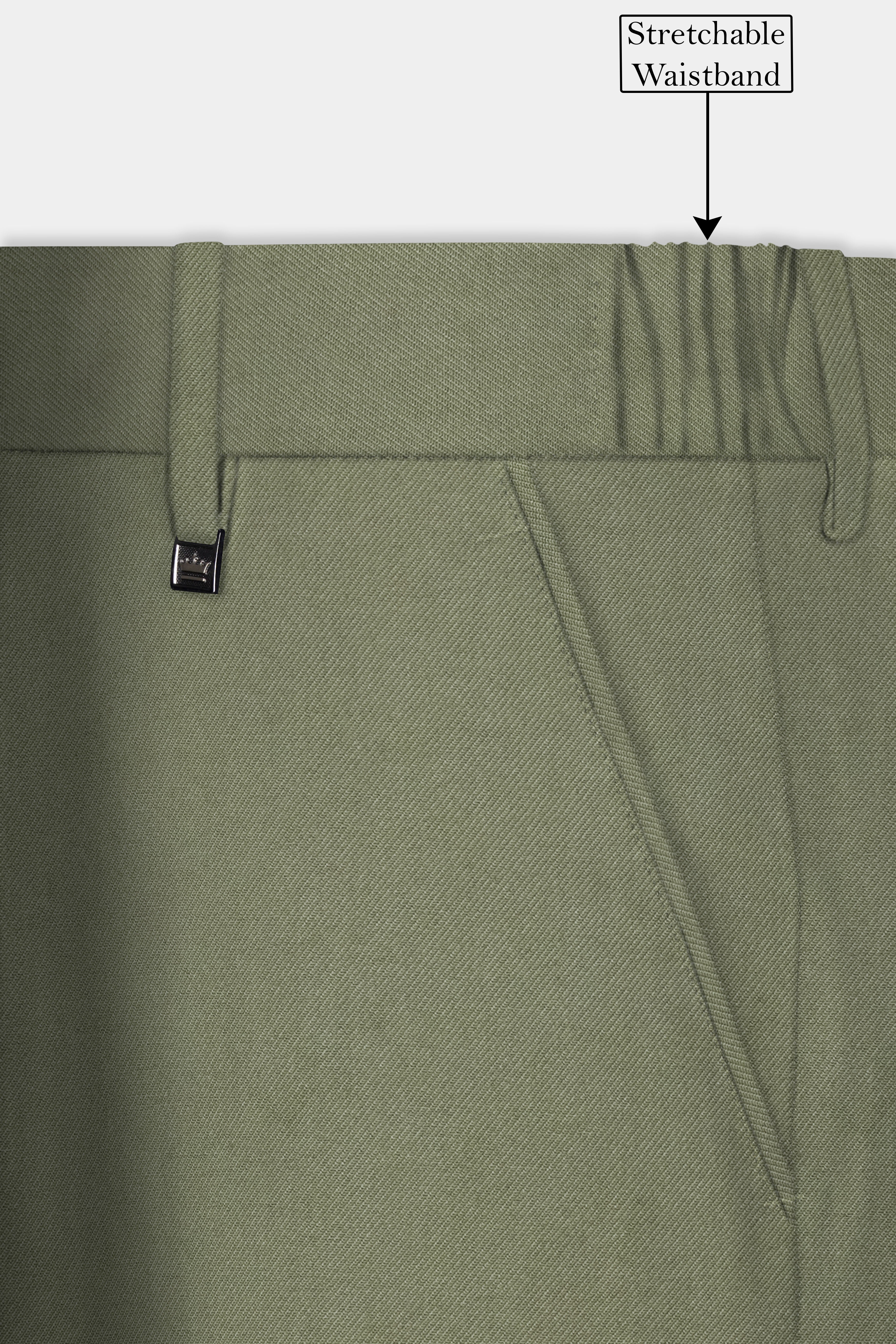 Georgette-Limed Ash Green Solid Cotton Stretchable Waistband Pant