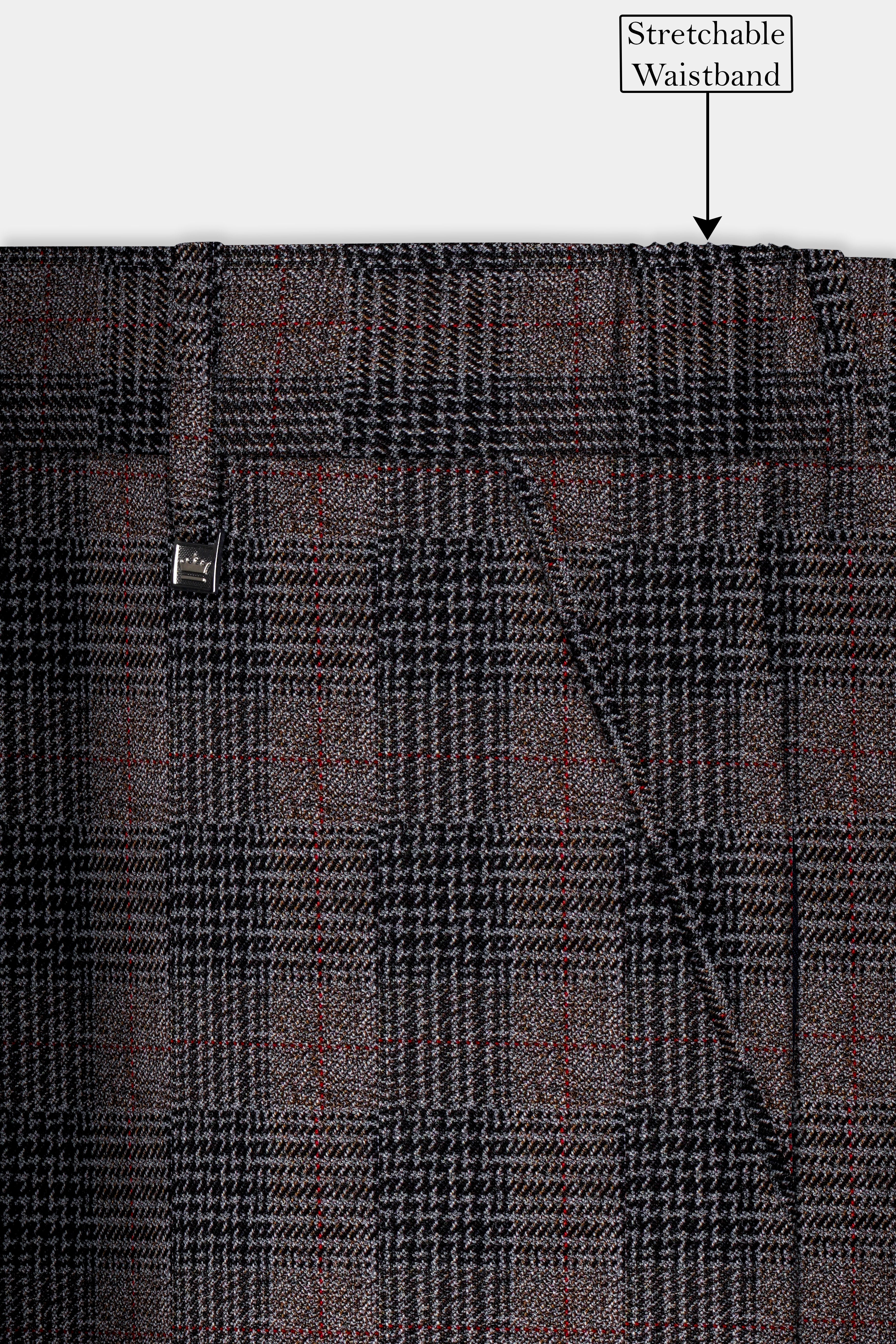 Rustic-Matterhorn Brown Plaid Tweed Stretchable Waistband Pant