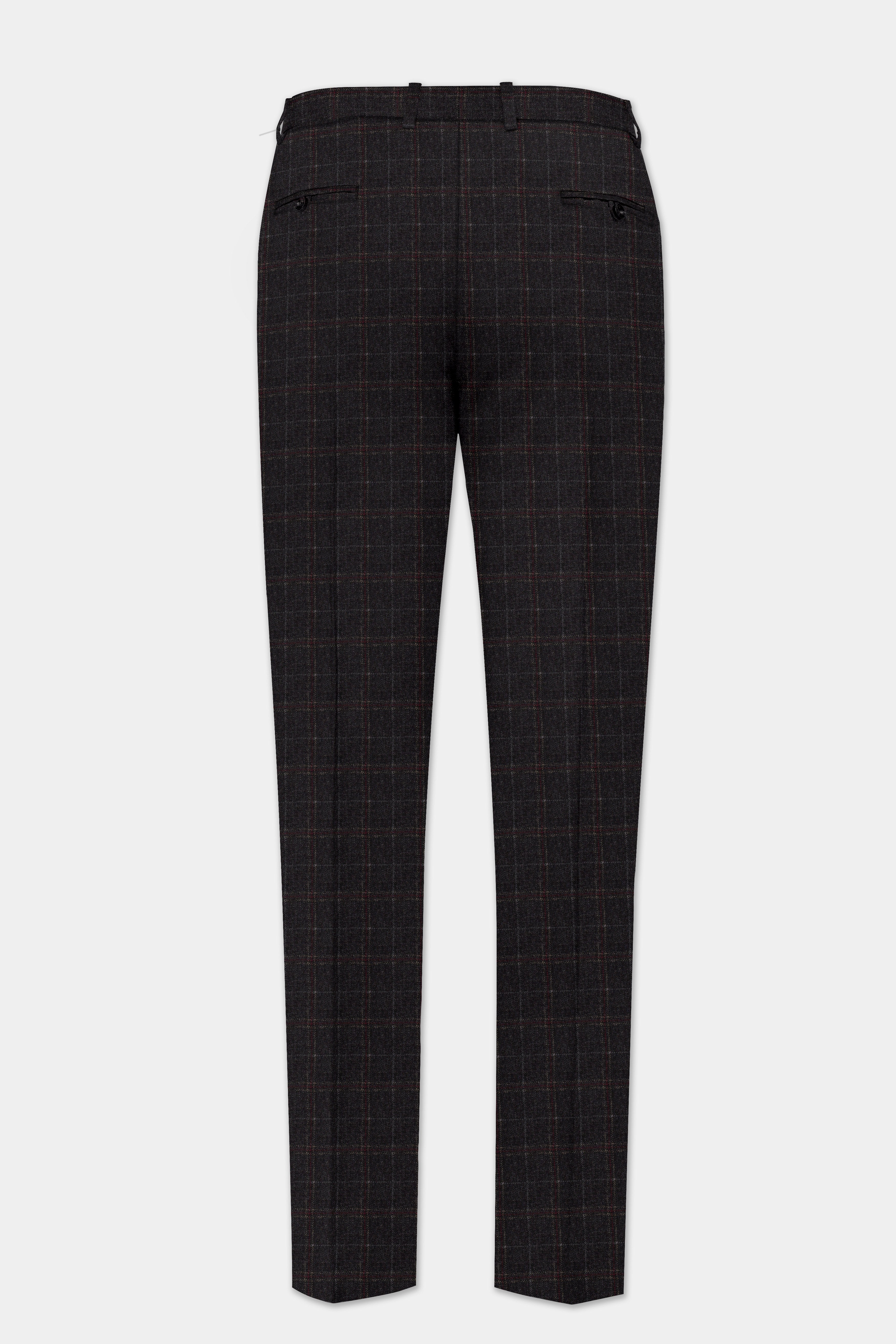 Apollo-Zeus Brown Plaid Tweed Stretchable Waistband Pant