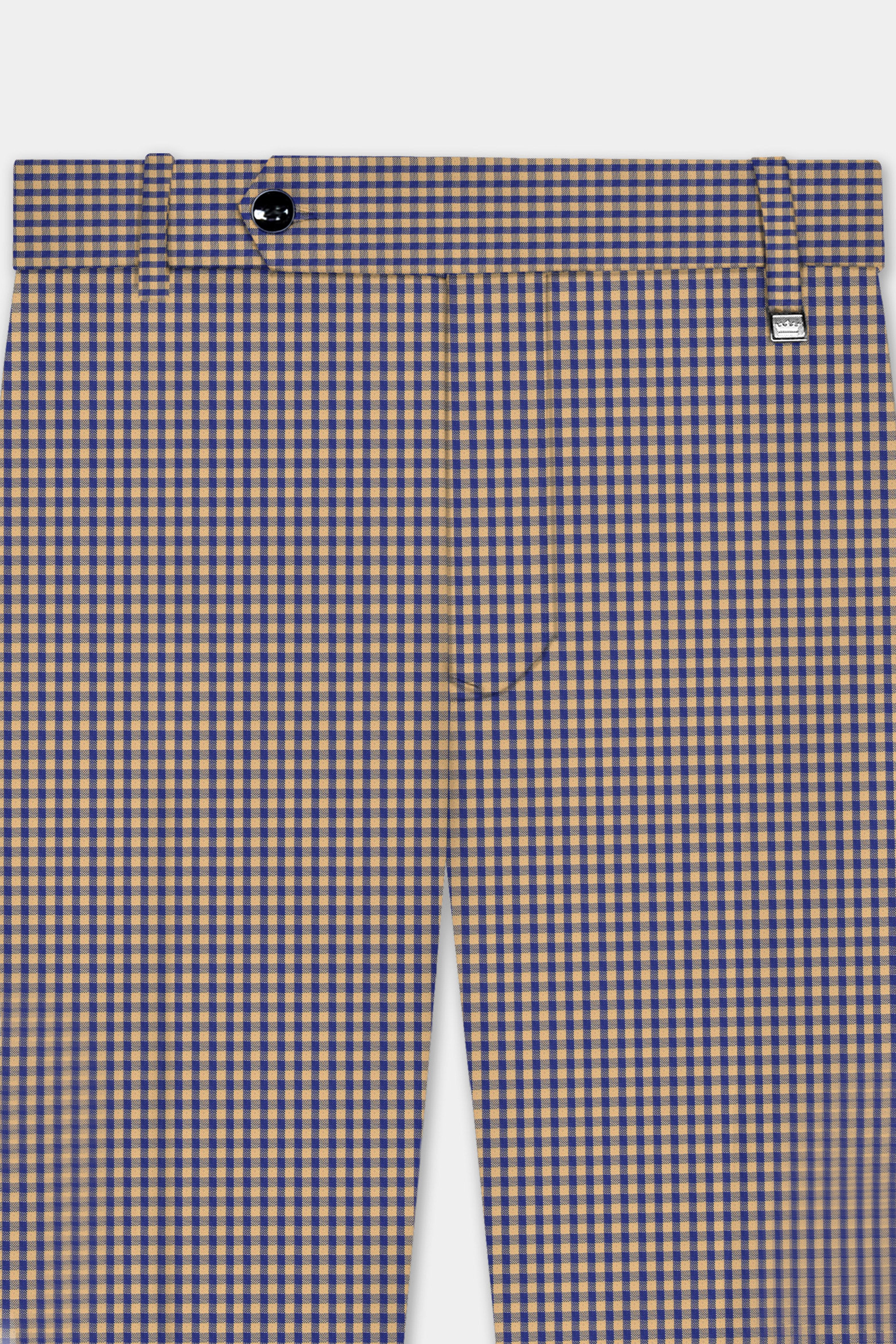 Sierra-Catalina Blue And Tacao Yellow Gingham Plaid Cotton Stretchable Waistband Pant