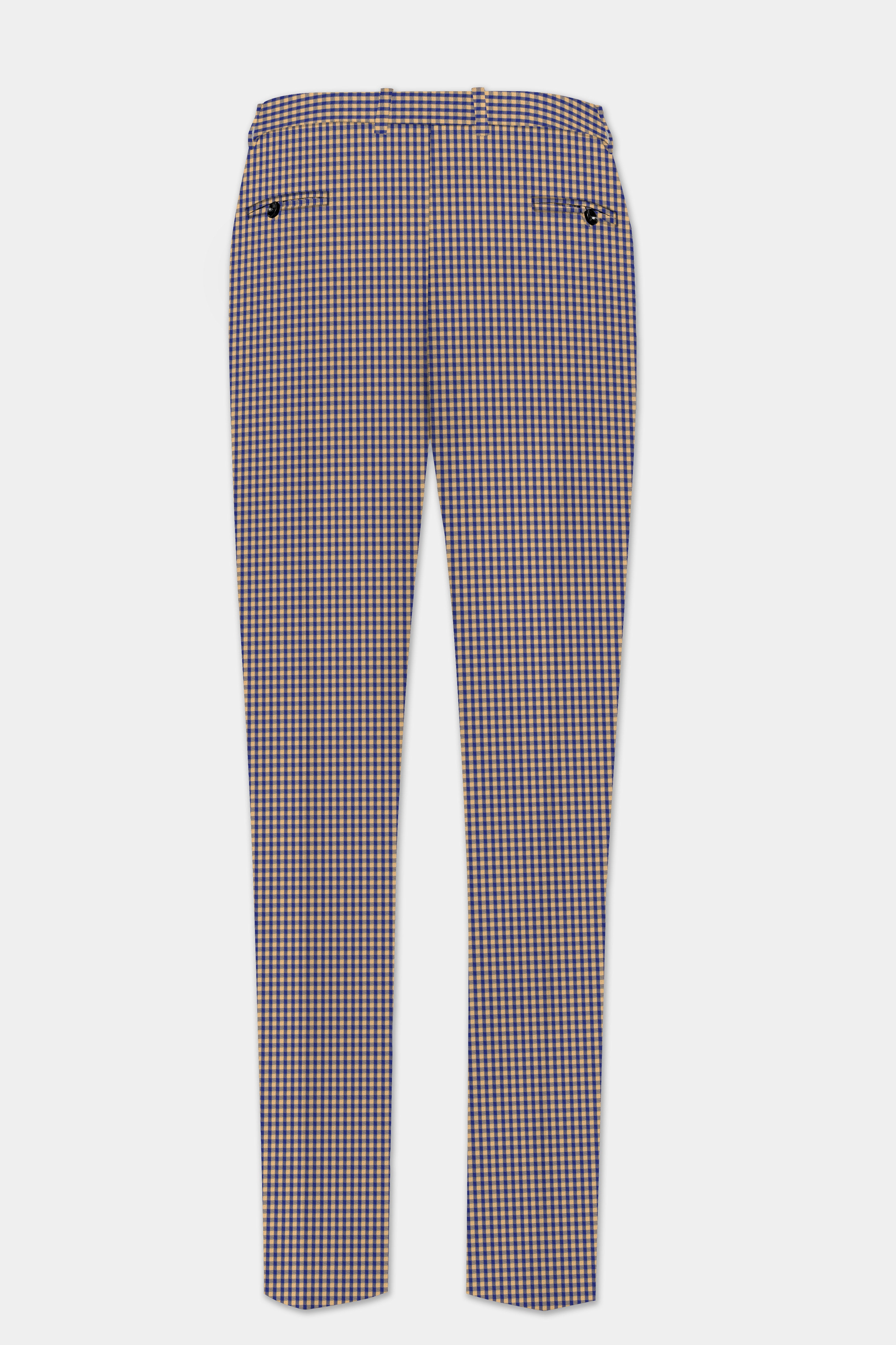 Sierra-Catalina Blue And Tacao Yellow Gingham Plaid Cotton Stretchable Waistband Pant