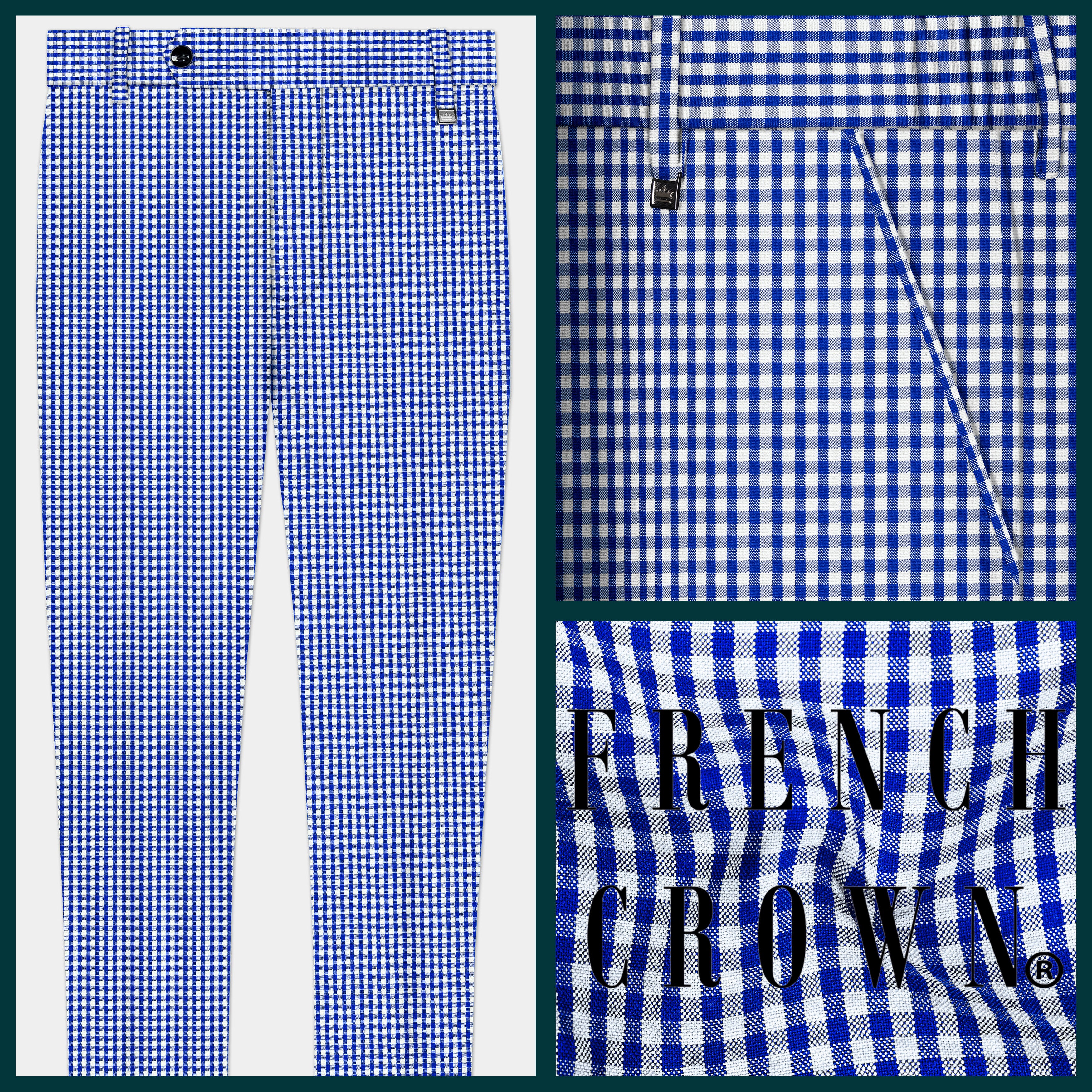 Nautilus-Torea Bay Blue And Bright White Gingham Plaid Cotton Stretchable Waistband Pant