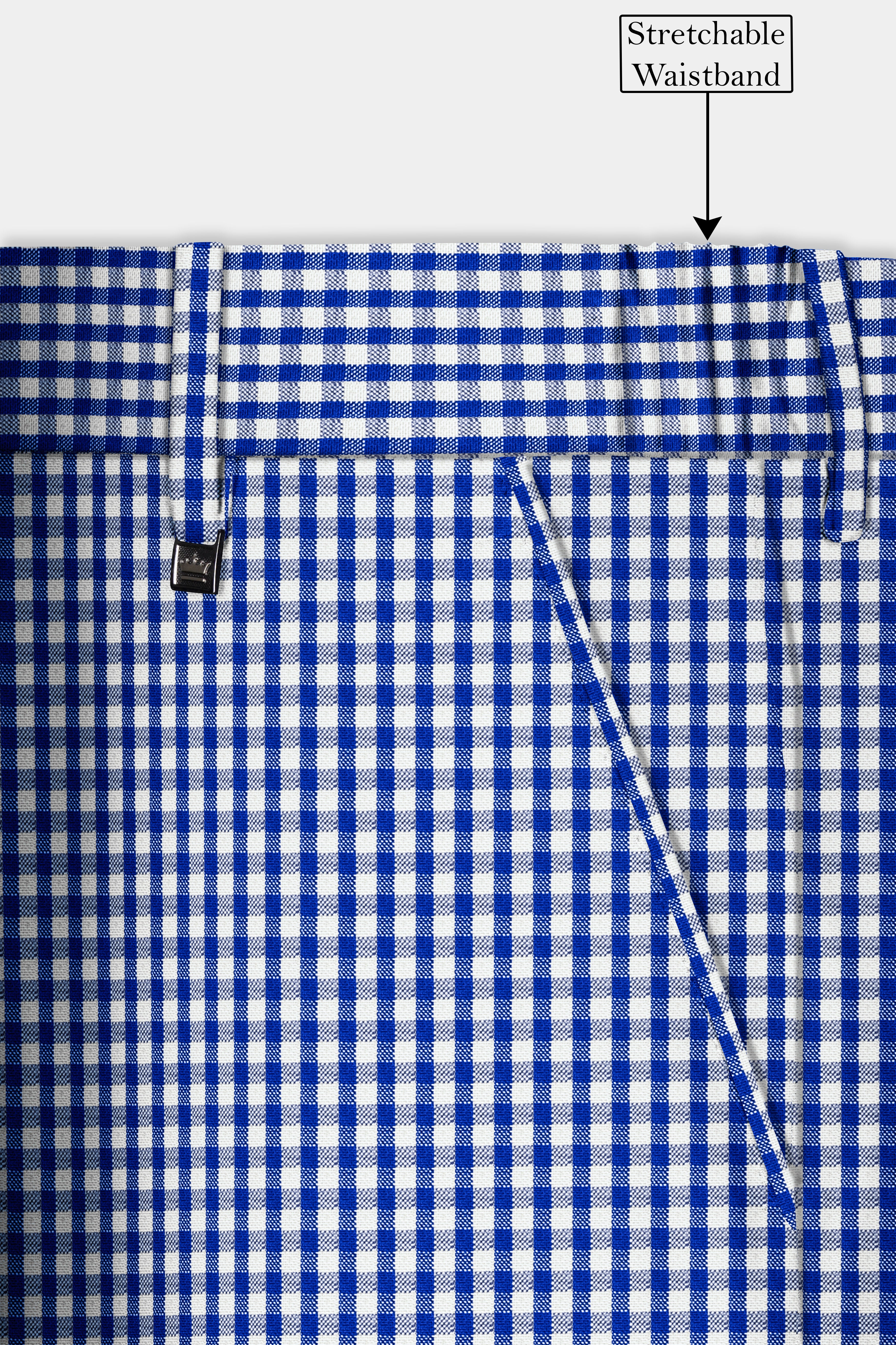 Nautilus-Torea Bay Blue And Bright White Gingham Plaid Cotton Stretchable Waistband Pant