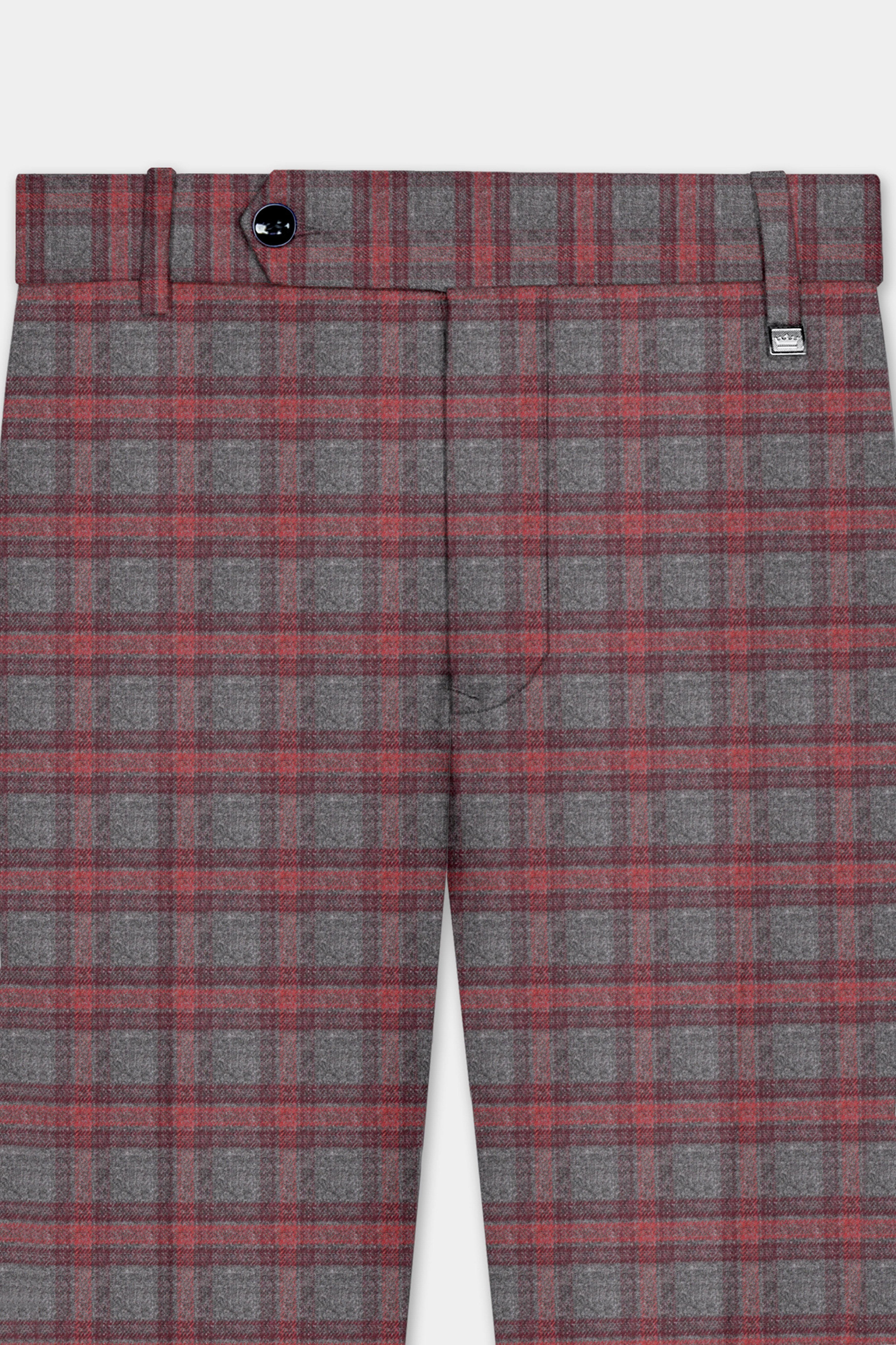 Tuscany-Chicago Gray And Tosca Red Plaid Tweed Stretchable Waistband Pant