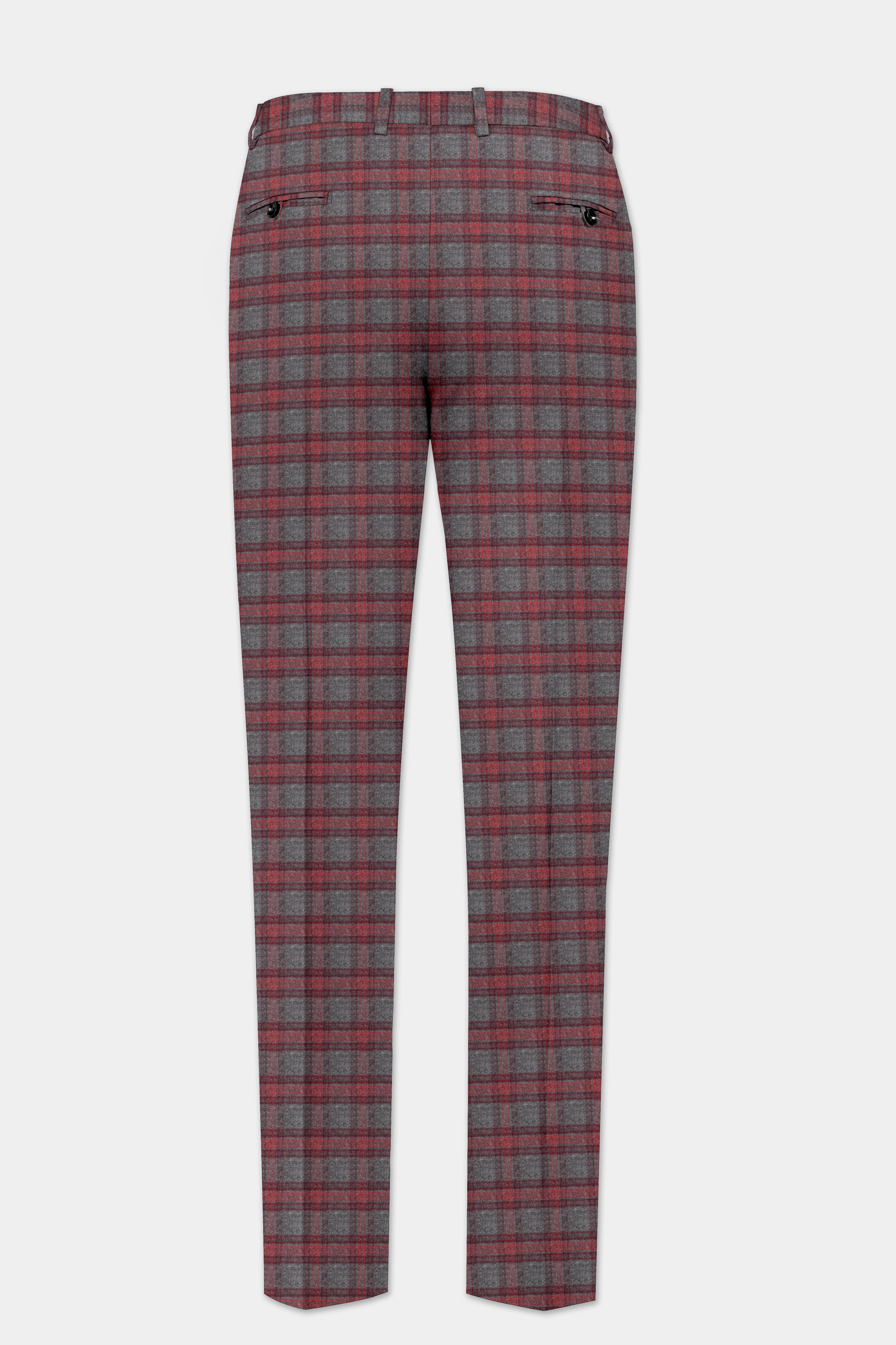 Tuscany-Chicago Gray And Tosca Red Plaid Tweed Stretchable Waistband Pant