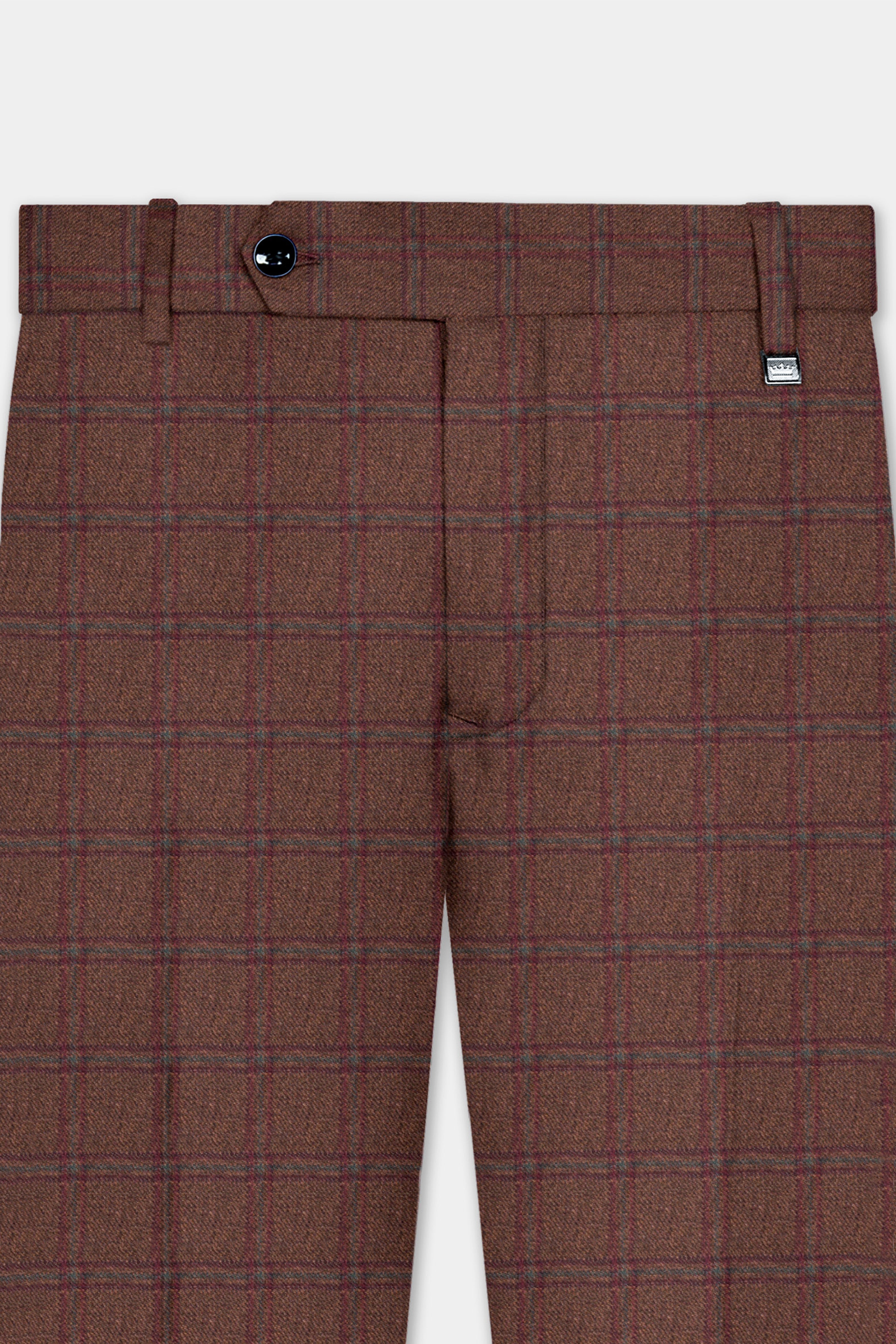 Harris-Derby Brown Plaid Tweed Stretchable Waistband Pant