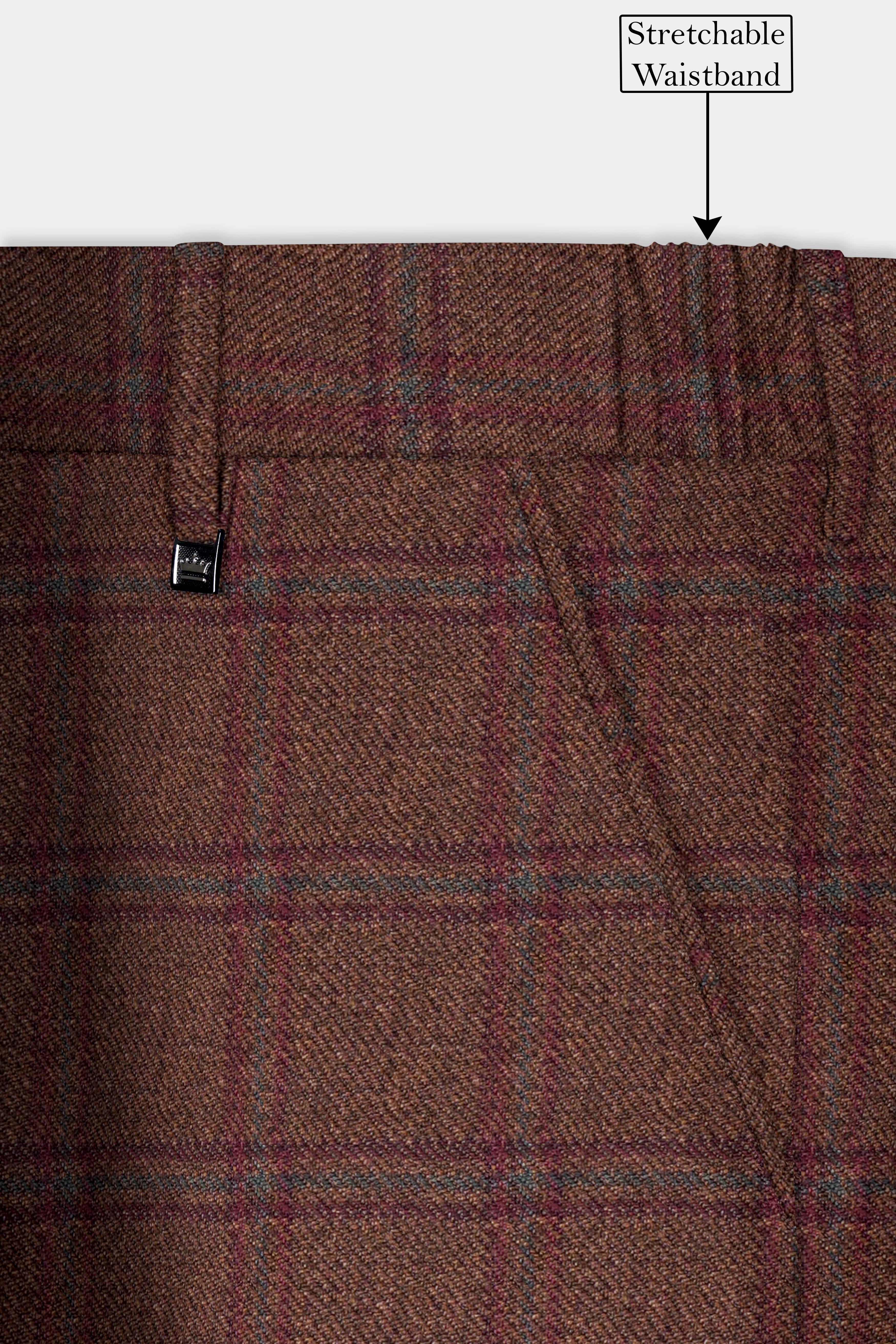 Harris-Derby Brown Plaid Tweed Stretchable Waistband Pant