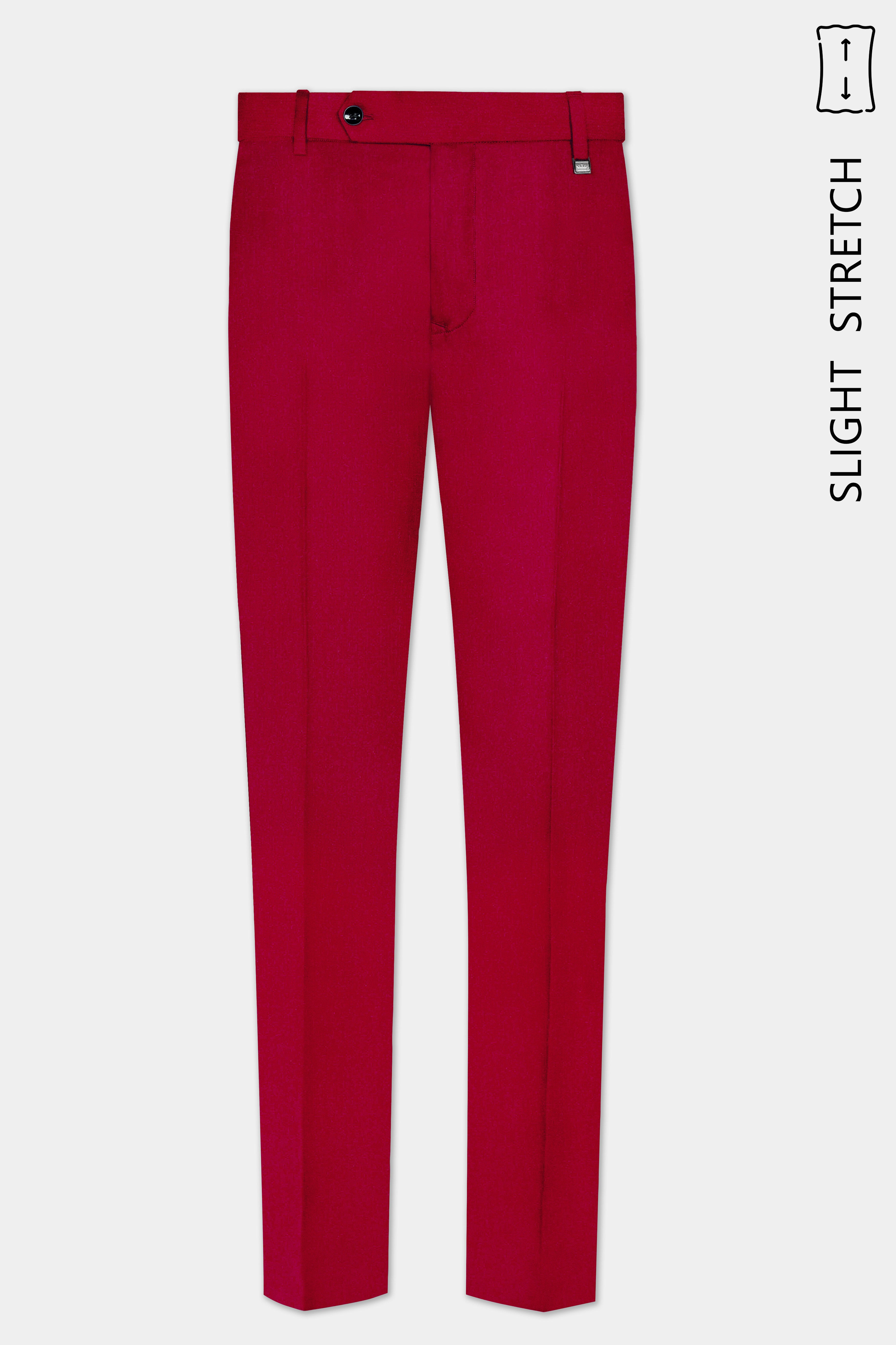 Vermilion-Chili Red Solid Wool Rich Slight Stretch Waistband Pant