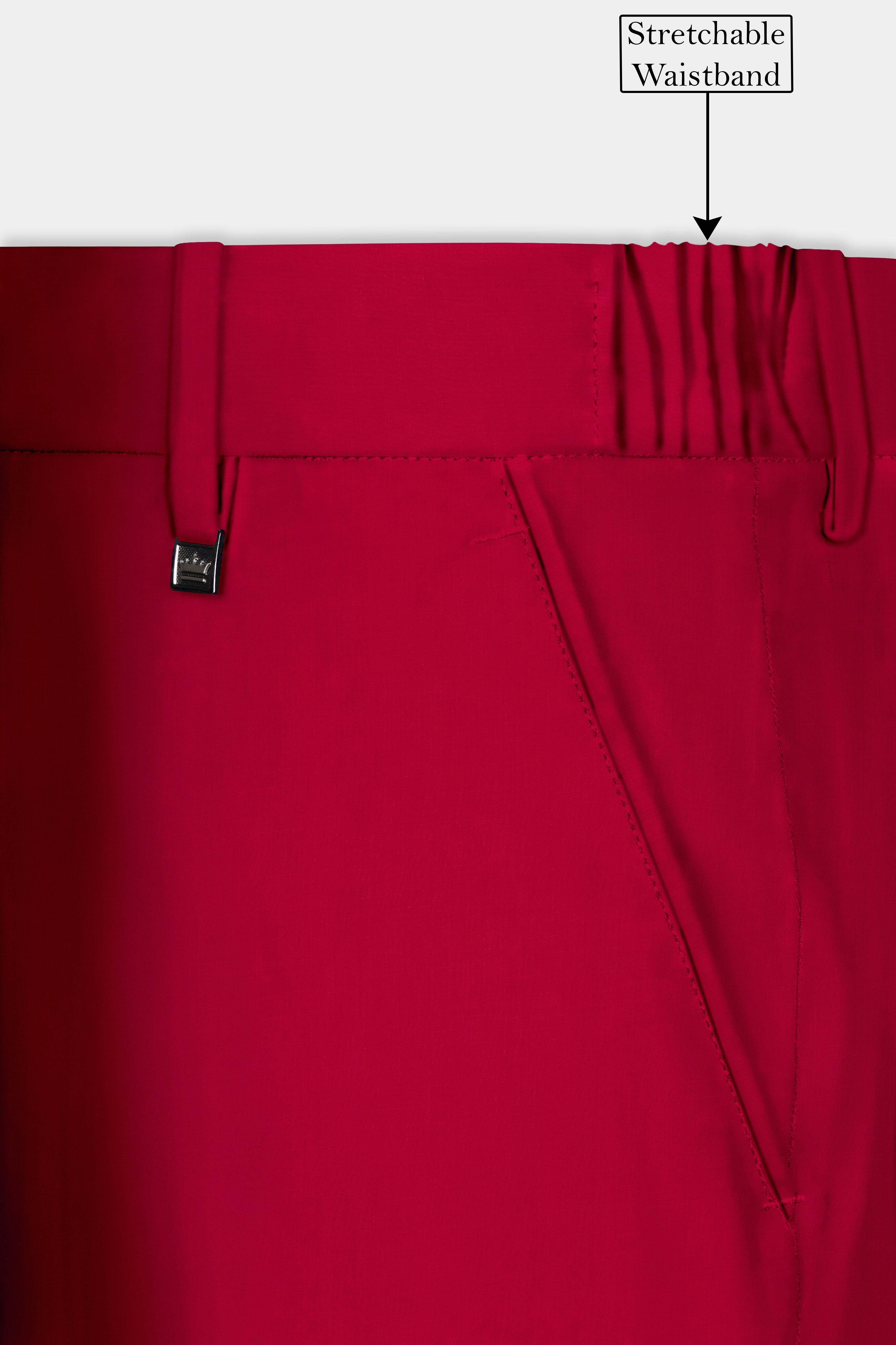 Vermilion-Chili Red Solid Wool Rich Stretchable Waistband Pant