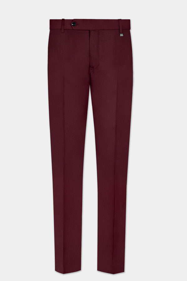 Merlot-Wine Berry Solid Wool Rich Stretchable Waistband Pant