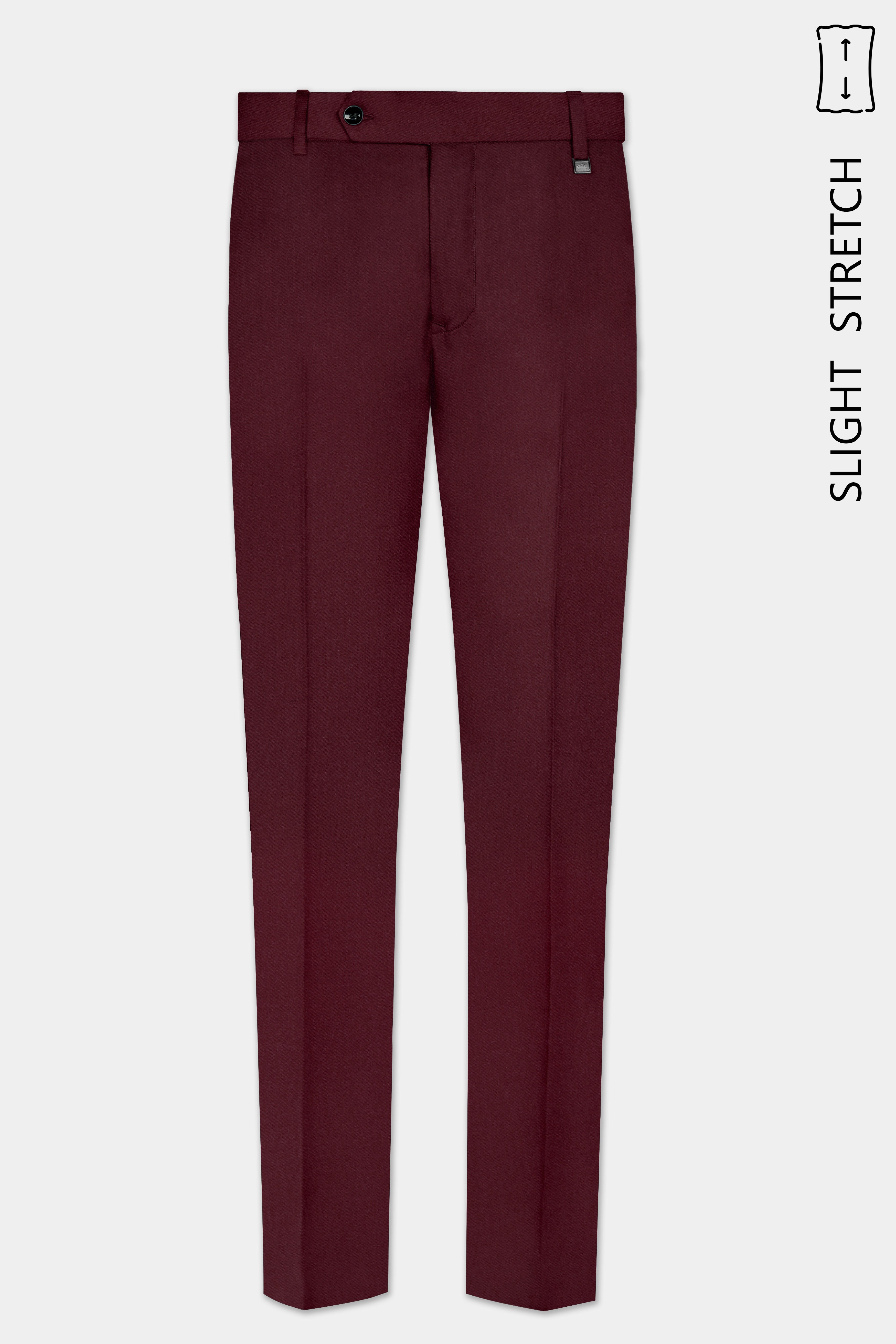 Merlot-Wine Berry Solid Wool Rich Slight Stretch Waistband Pant