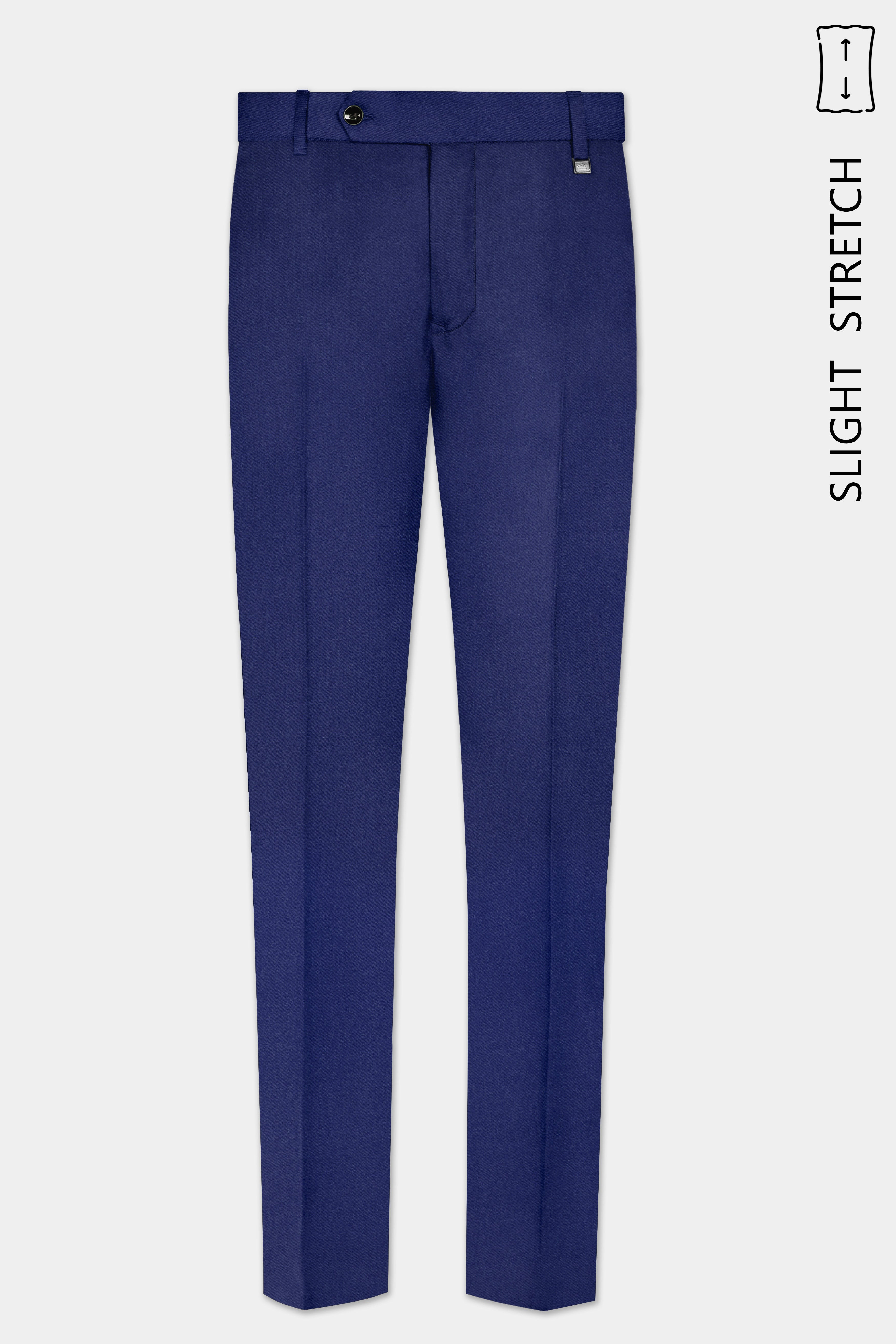 Celestia- Blue Solid Wool Rich Slight Stretch Waistband Pant