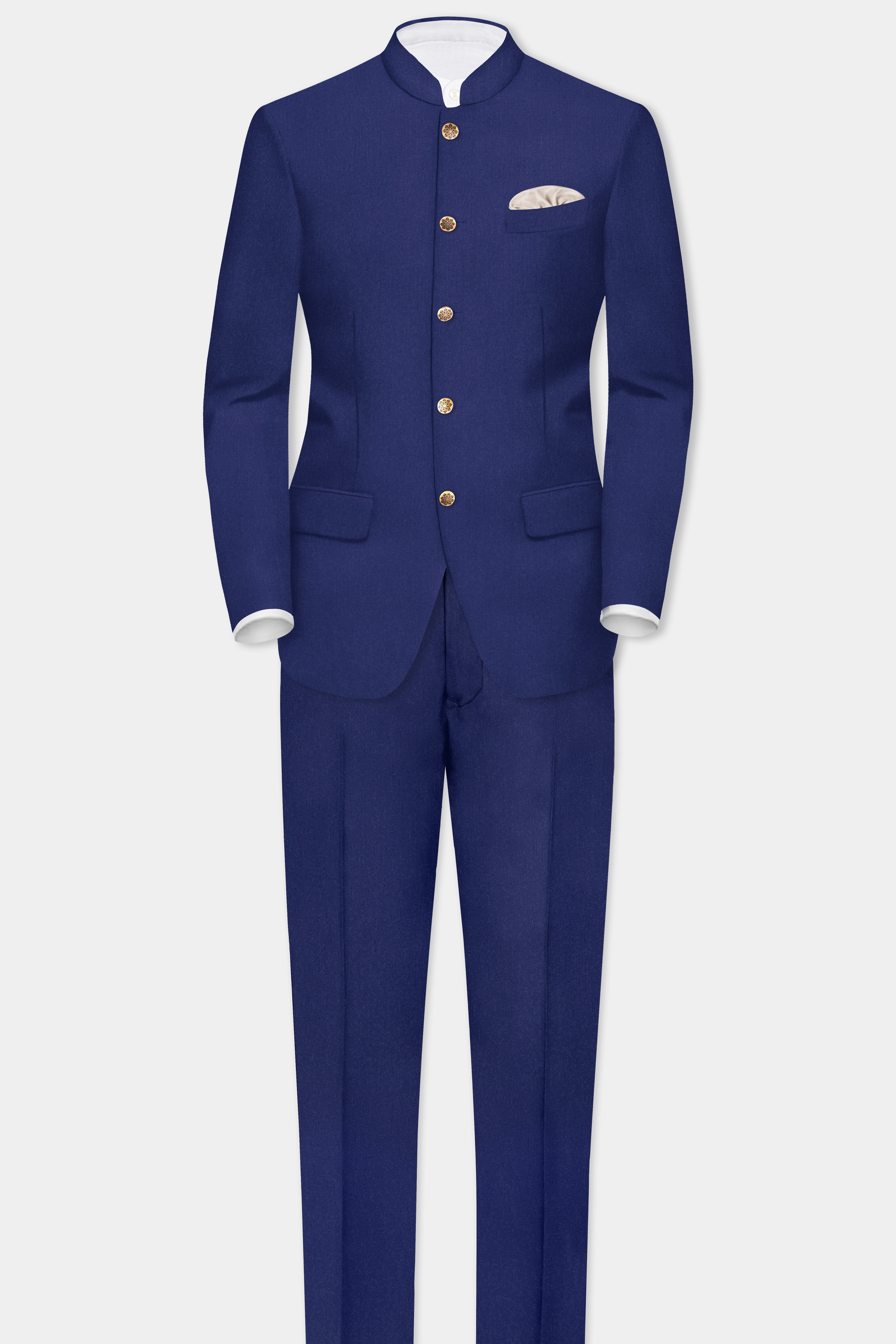 Celestia- Blue Solid Wool Rich Slight Stretch Waistband Pant