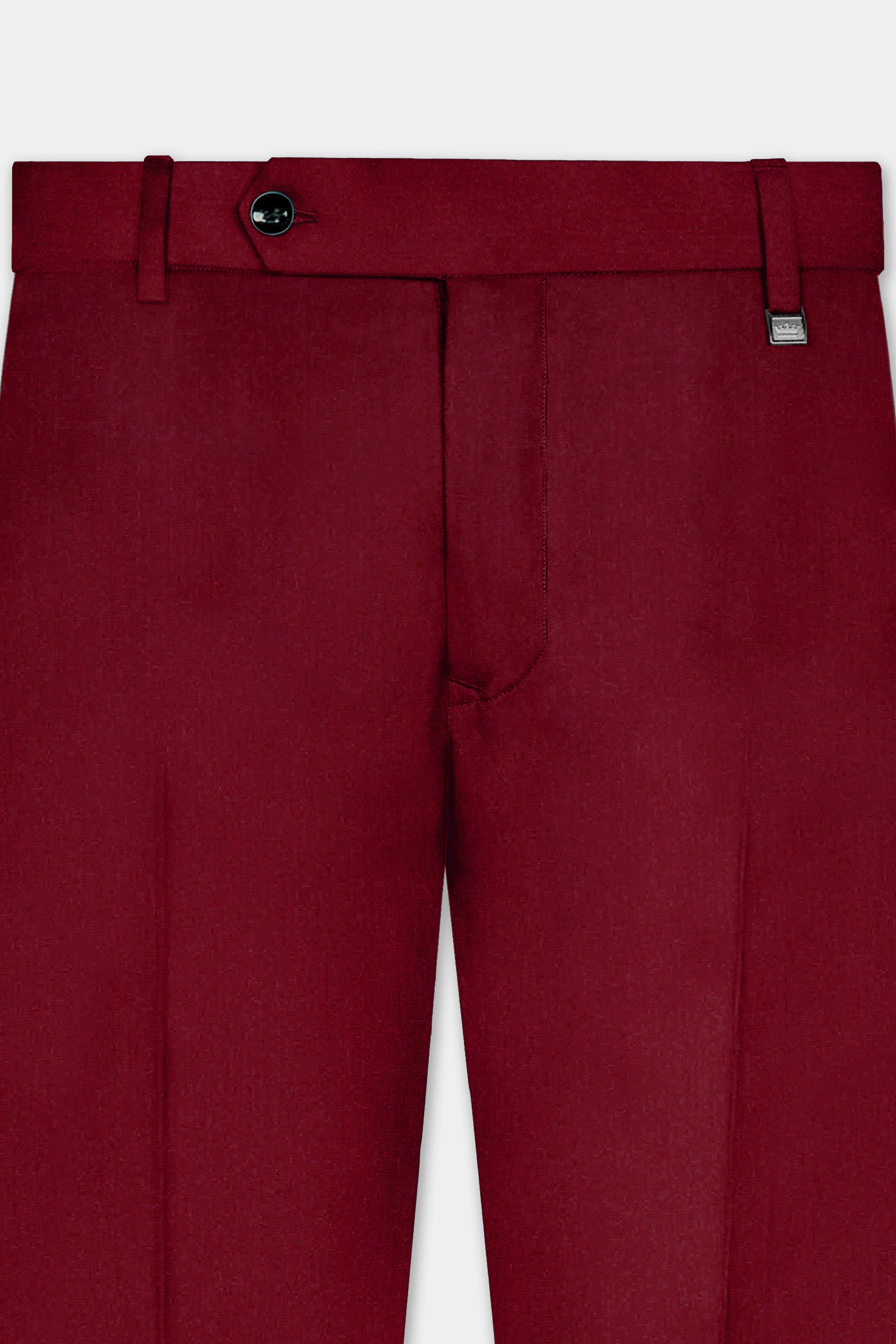 CrimsonAce-Cherry Red Solid Wool Rich Slight Stretch Waistband Pant