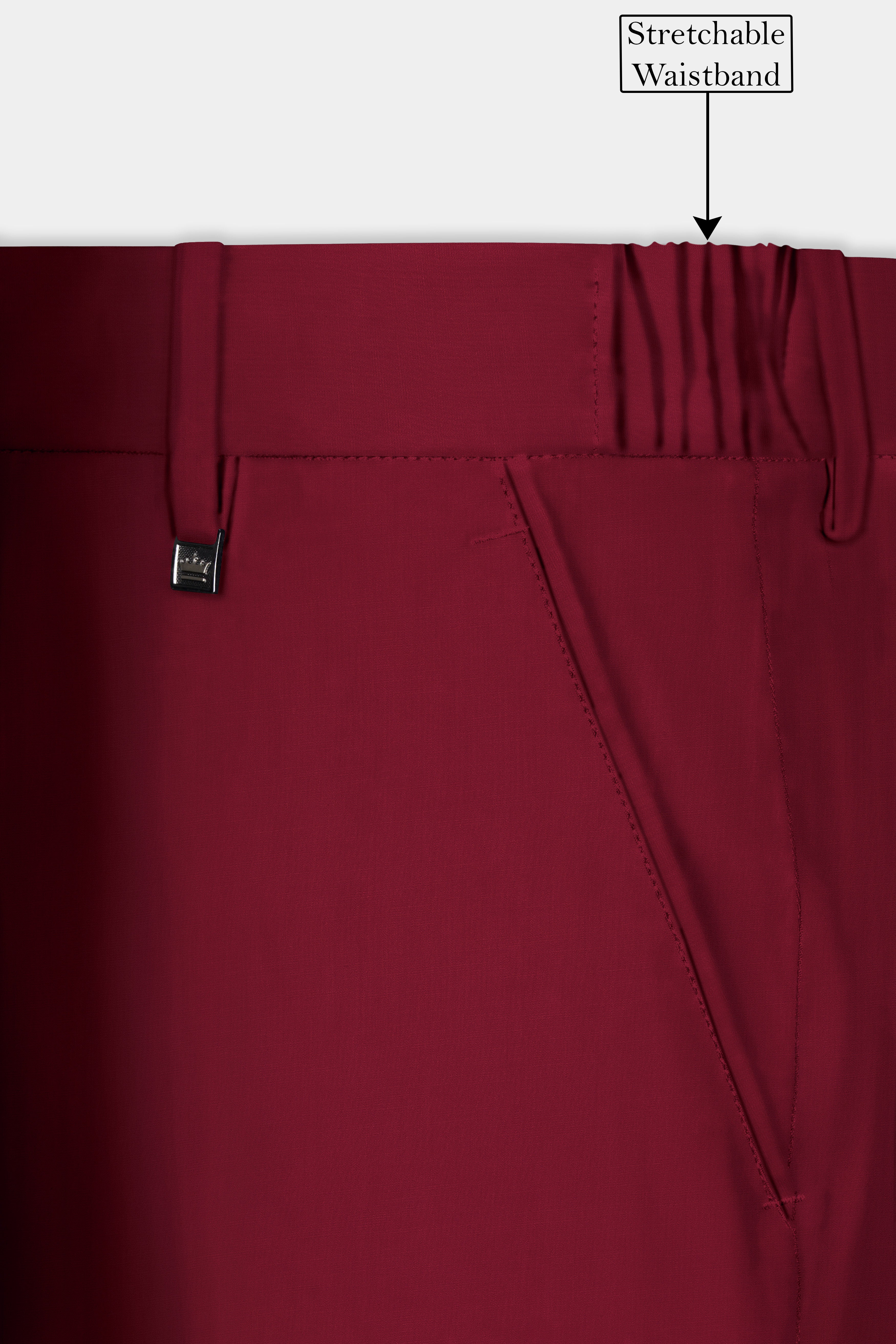 CrimsonAce-Cherry Red Solid Wool Rich Slight Stretch Waistband Pant
