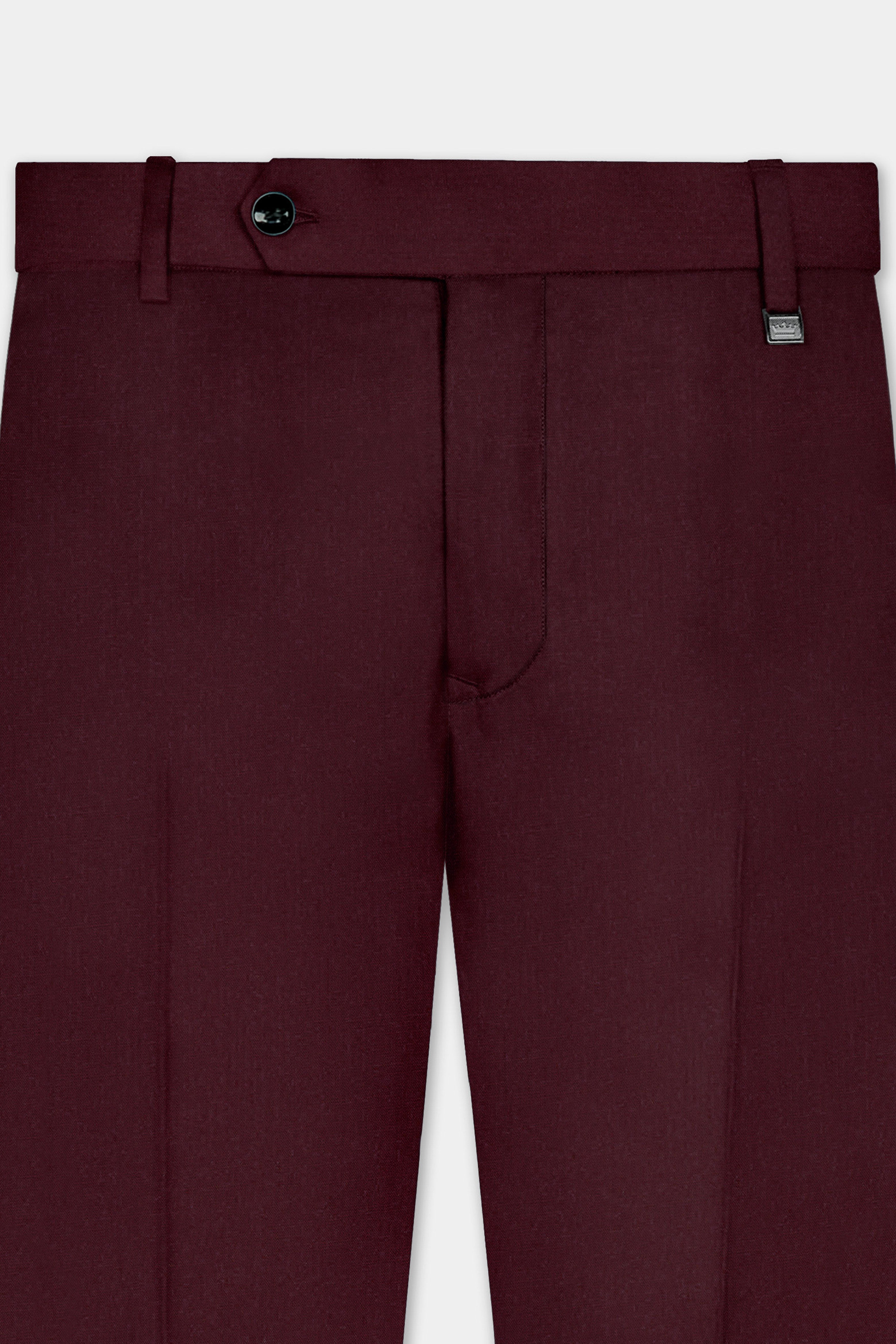 SepiaElite-Tamarind Brown Solid Wool Rich Slight Stretch Waistband Pant
