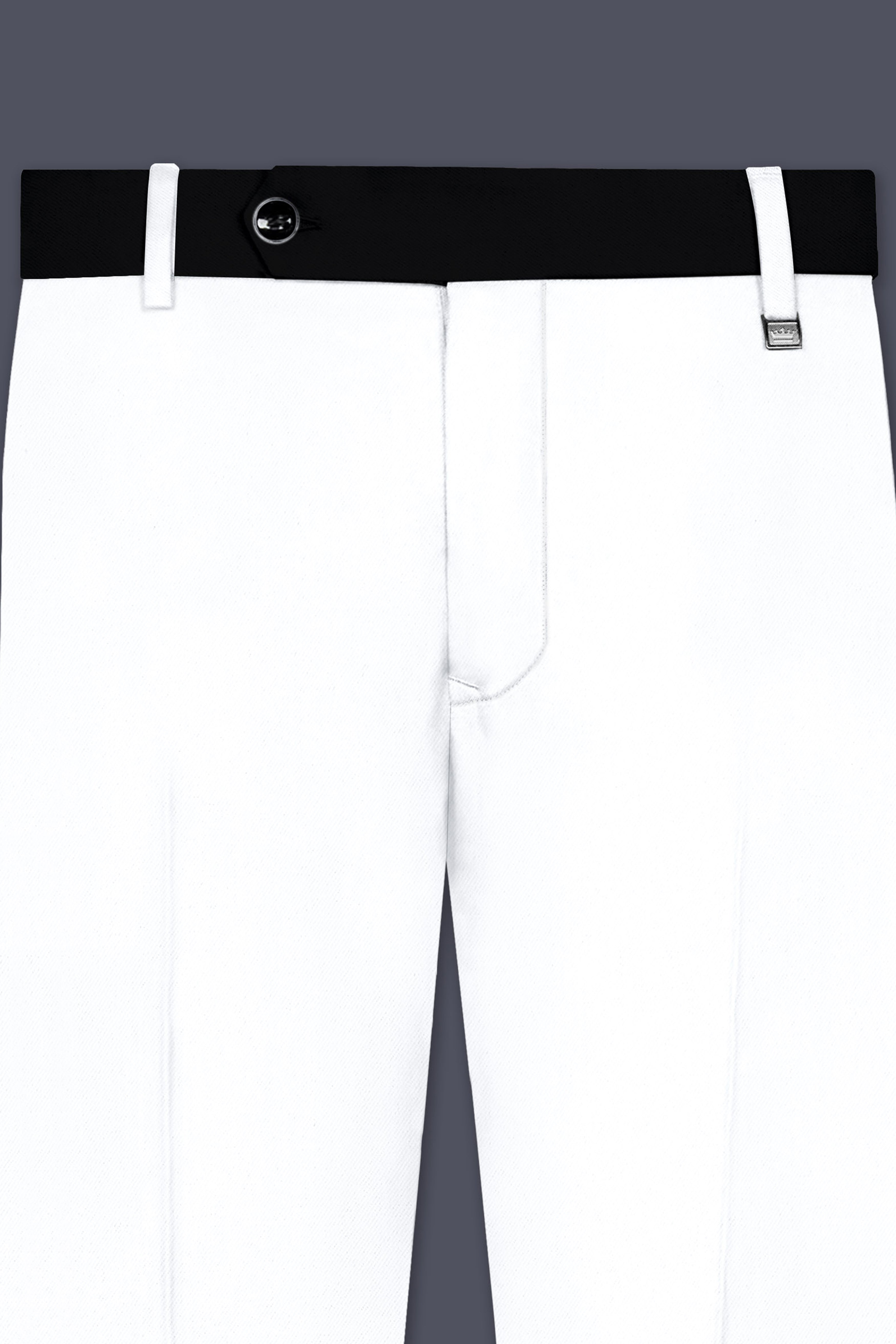 Zenith-Bright White Stretchable Subtle Sheen with Black Border Patterned Stretchable Waistband Pant