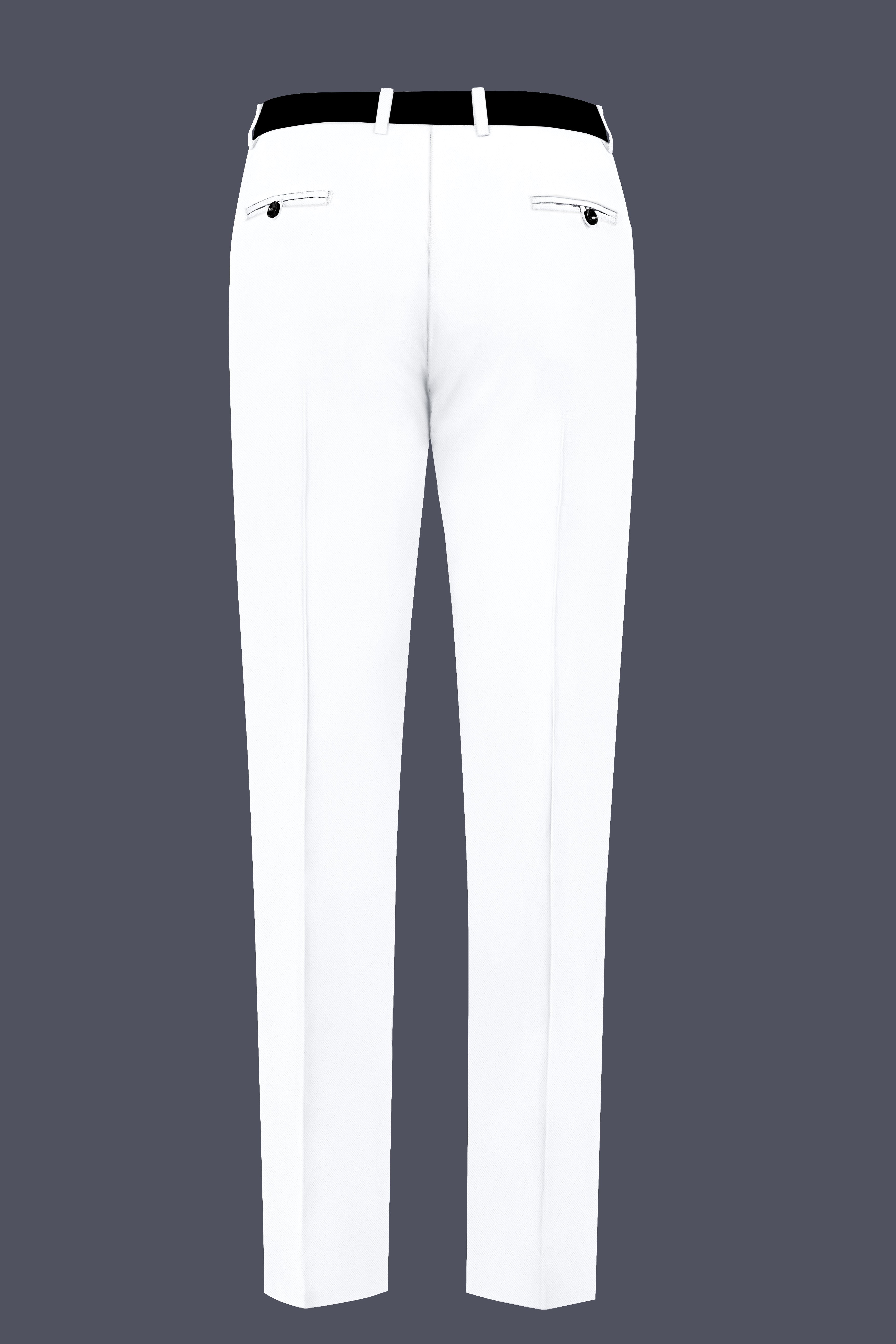 Zenith-Bright White Stretchable Subtle Sheen with Black Border Patterned Stretchable Waistband Pant