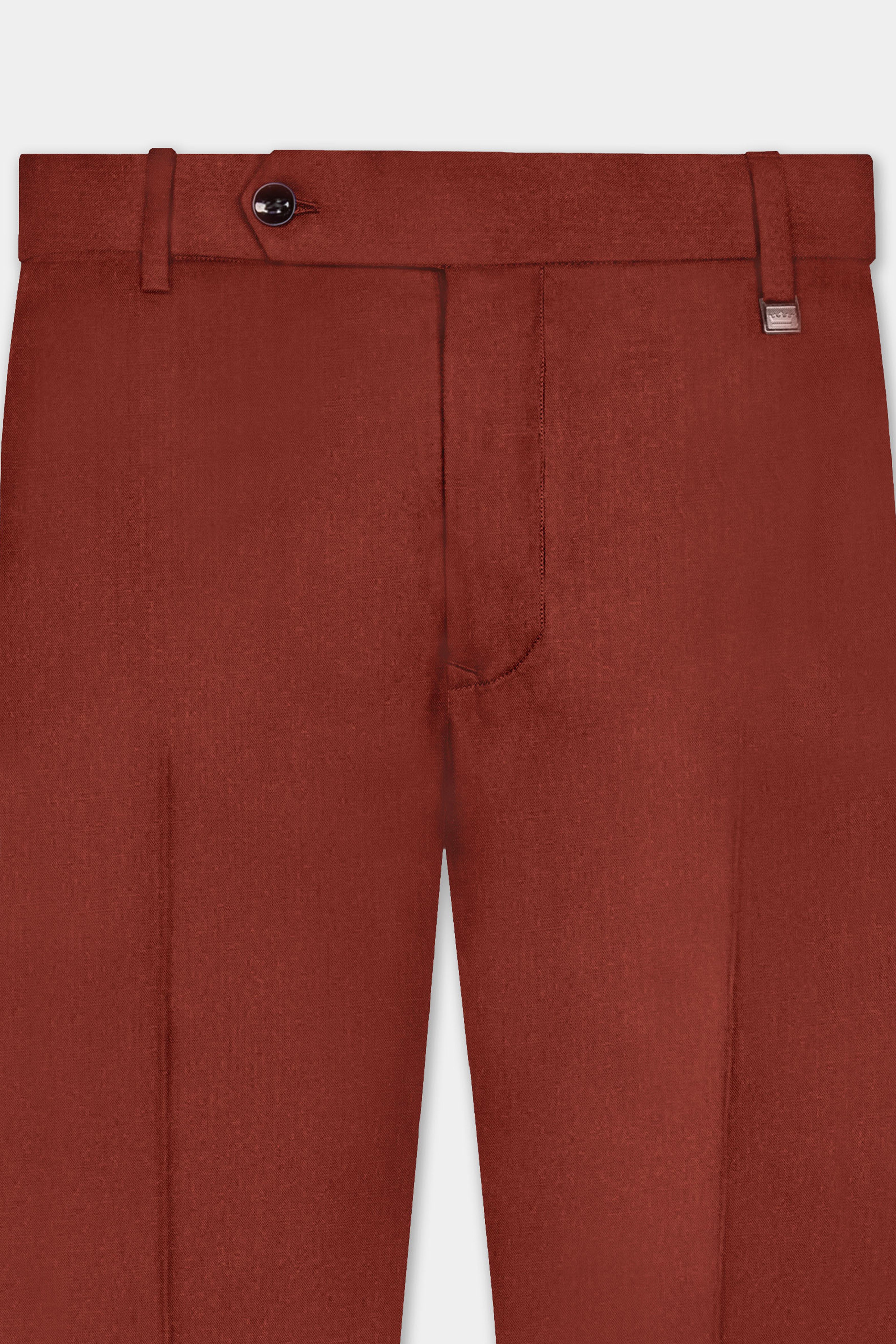 Inferno Rust-Brick Red Solid Wool Rich Slight Stretch Waistband Pant
