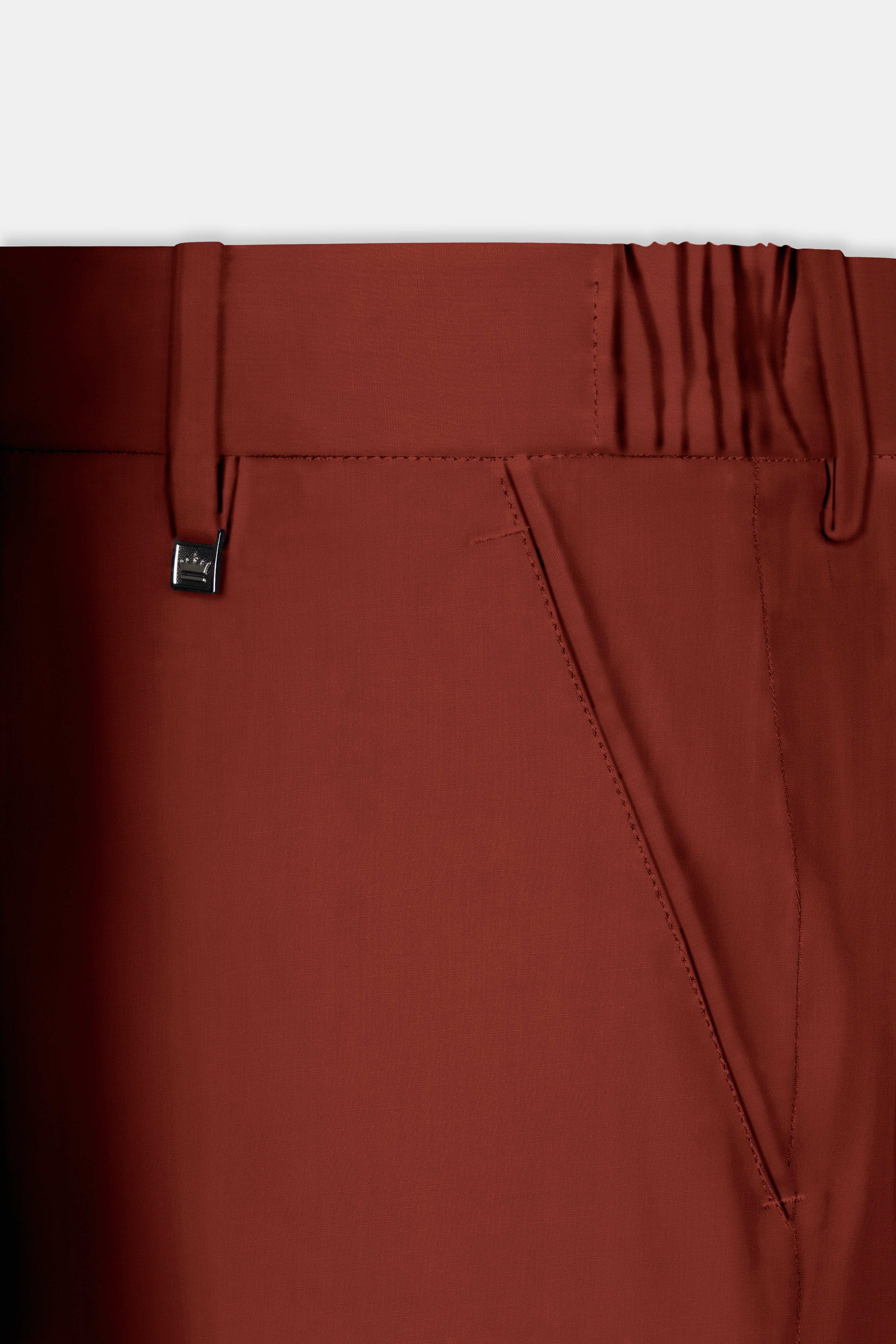 Inferno Rust-Brick Red Solid Wool Rich Slight Stretch Waistband Pant