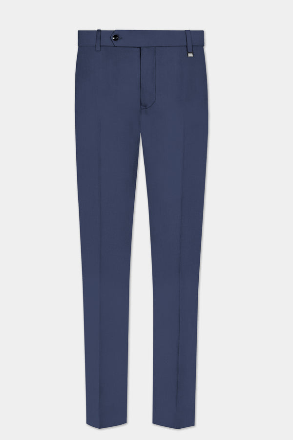 Sapphire-Glaucous Blue Solid Wool Rich Stretchable Waistband Pant