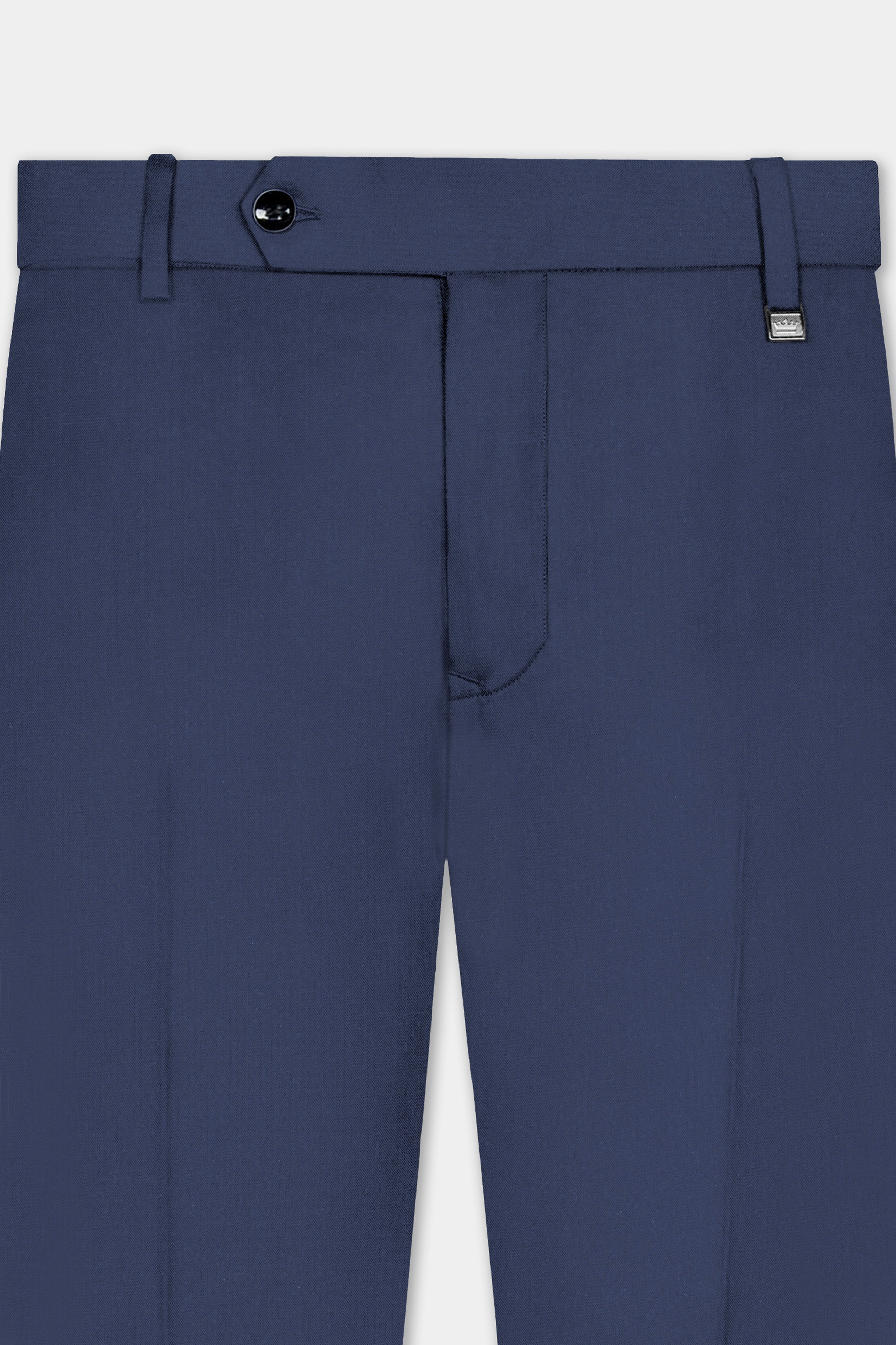 Sapphire-Glaucous Blue Solid Wool Rich Slight Stretch Waistband Pant