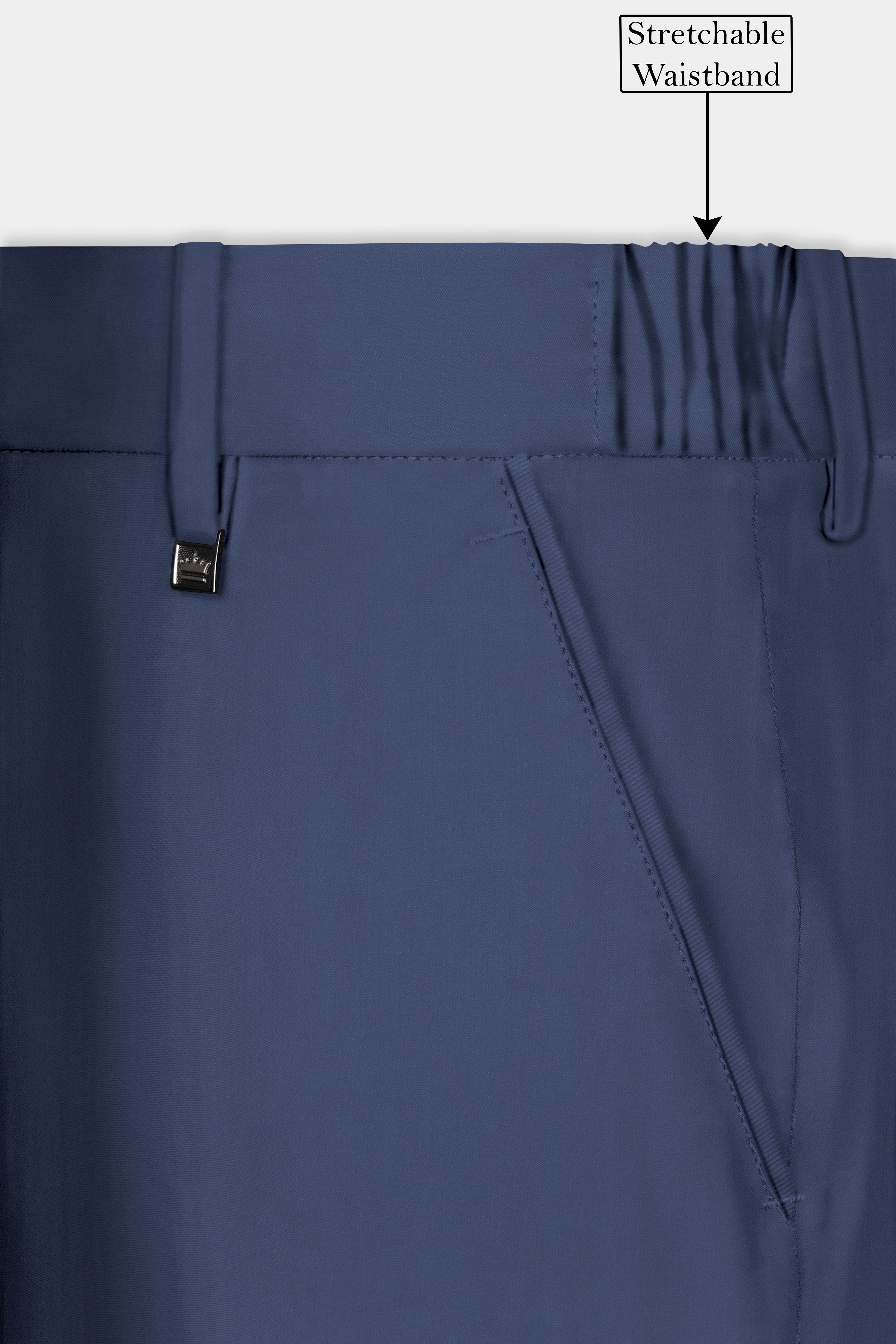 Sapphire-Glaucous Blue Solid Wool Rich Slight Stretch Waistband Pant