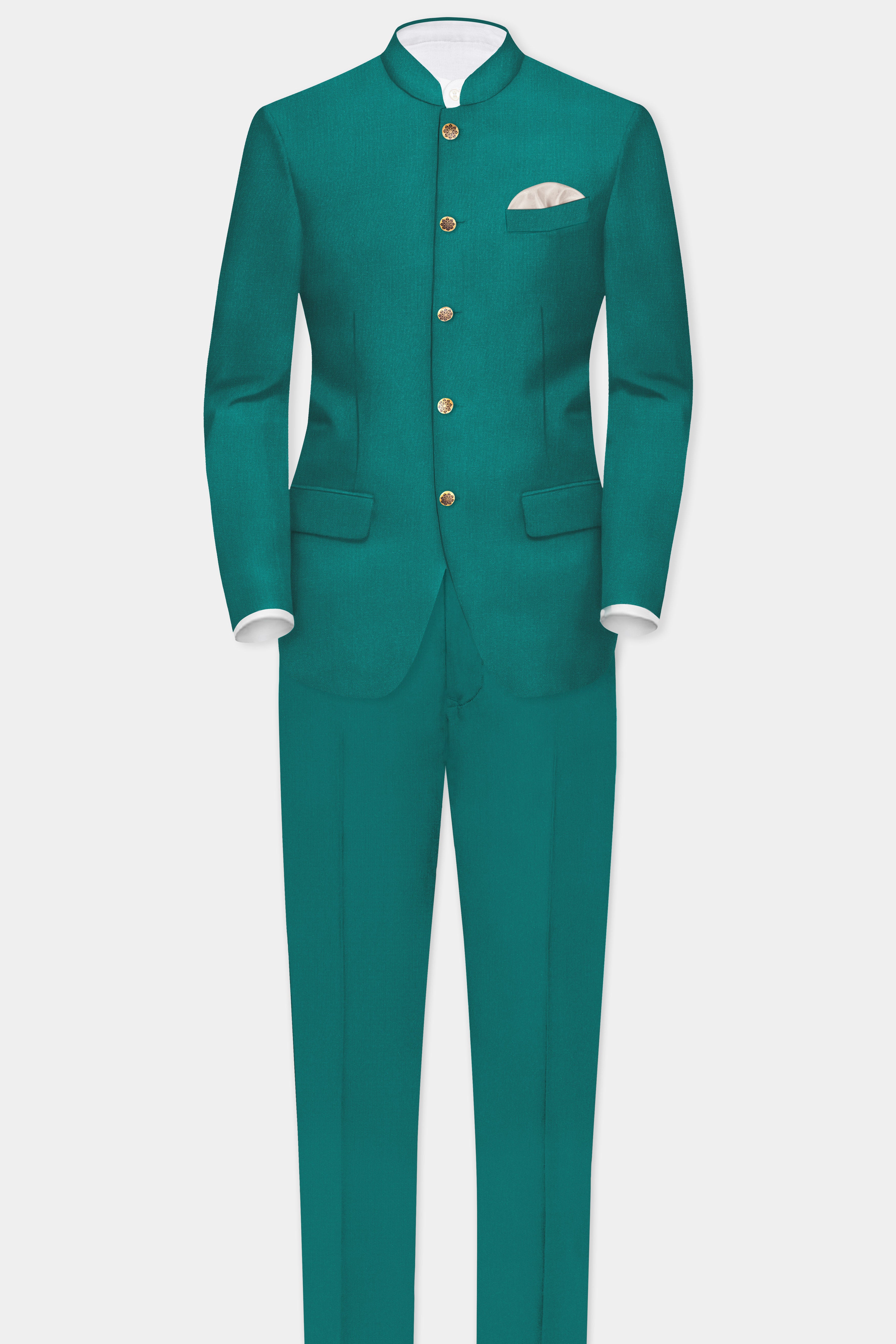 Verdant Classic-Surfie Green Solid Wool Rich Slight Stretch Waistband Pant