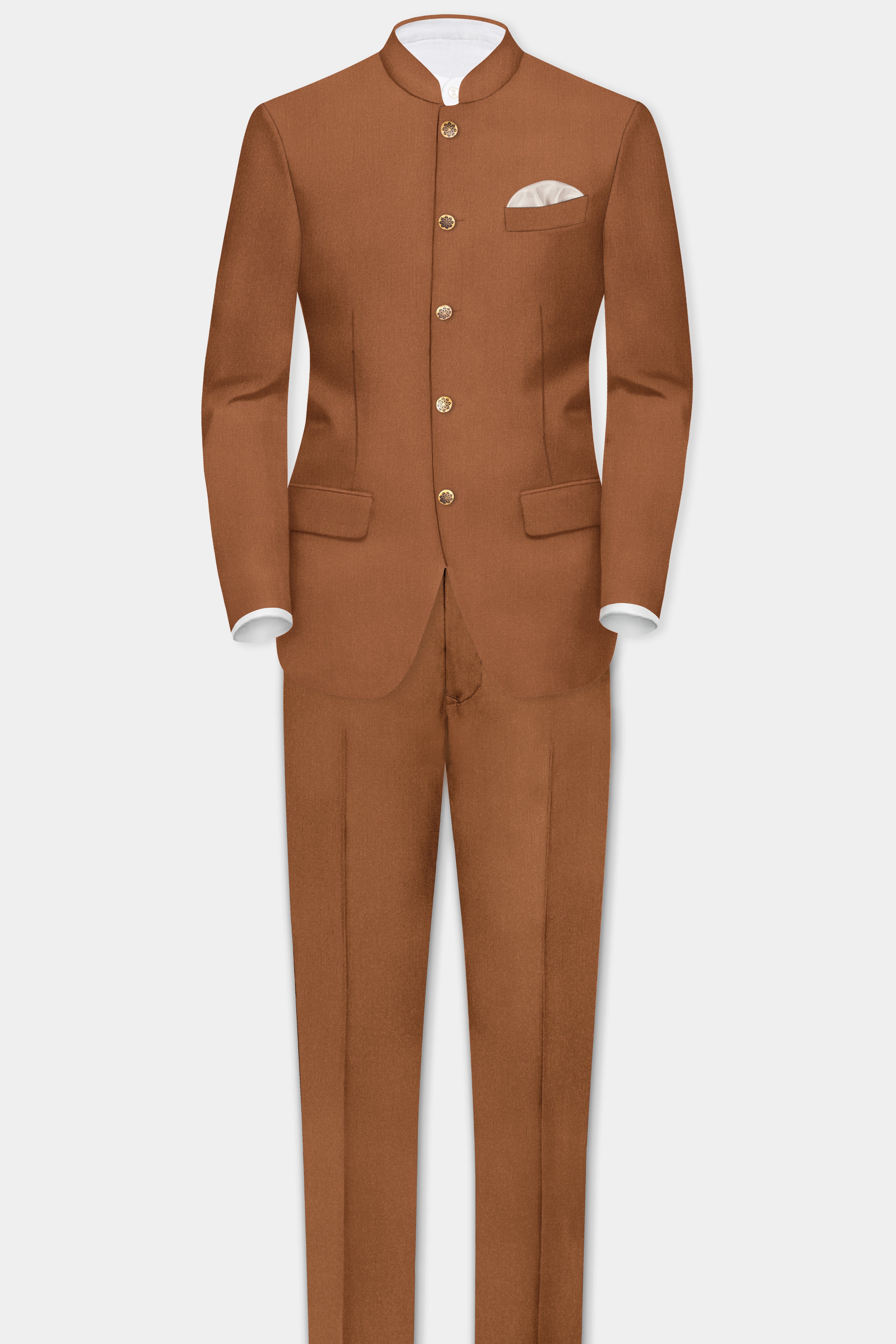 Cinnamon Oak-Sienna Brown Solid Wool Rich Slight Stretch Waistband Pant