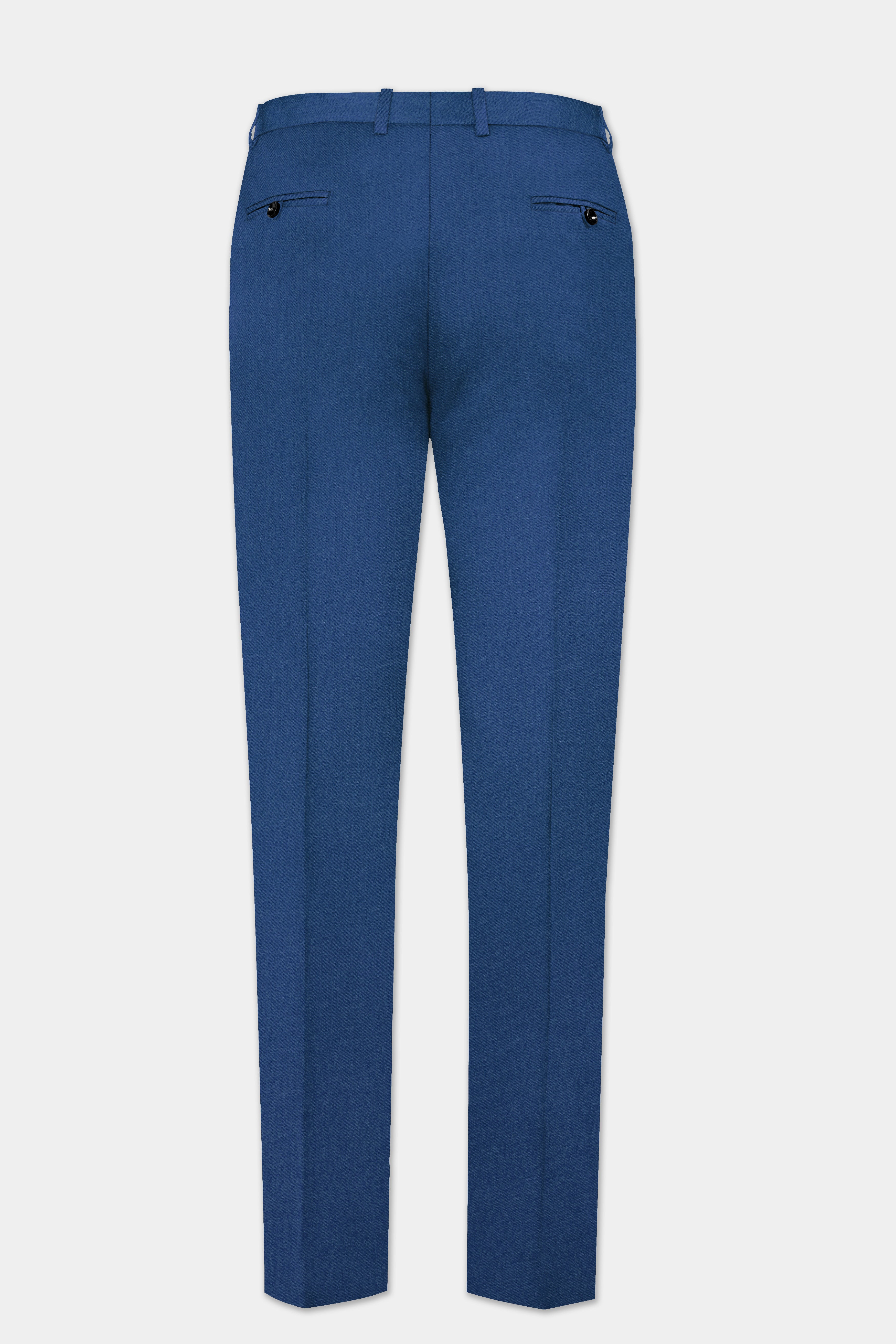 Cerulean Elite-Cobalt Blue Solid Wool Rich Slight Stretch Waistband Pant